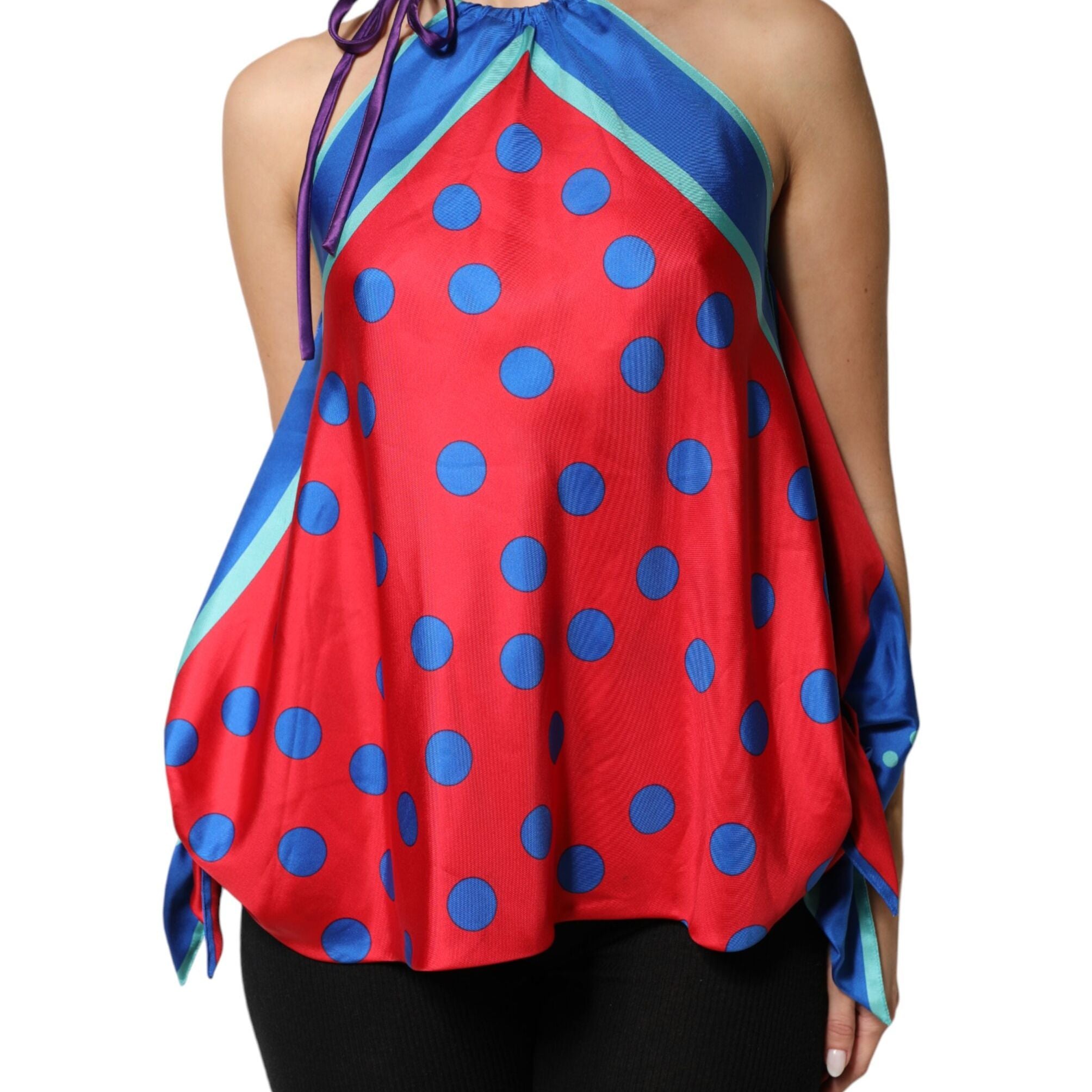 Dolce & Gabbana Multicolor Polka Dot Tie Halter Blouse Top
