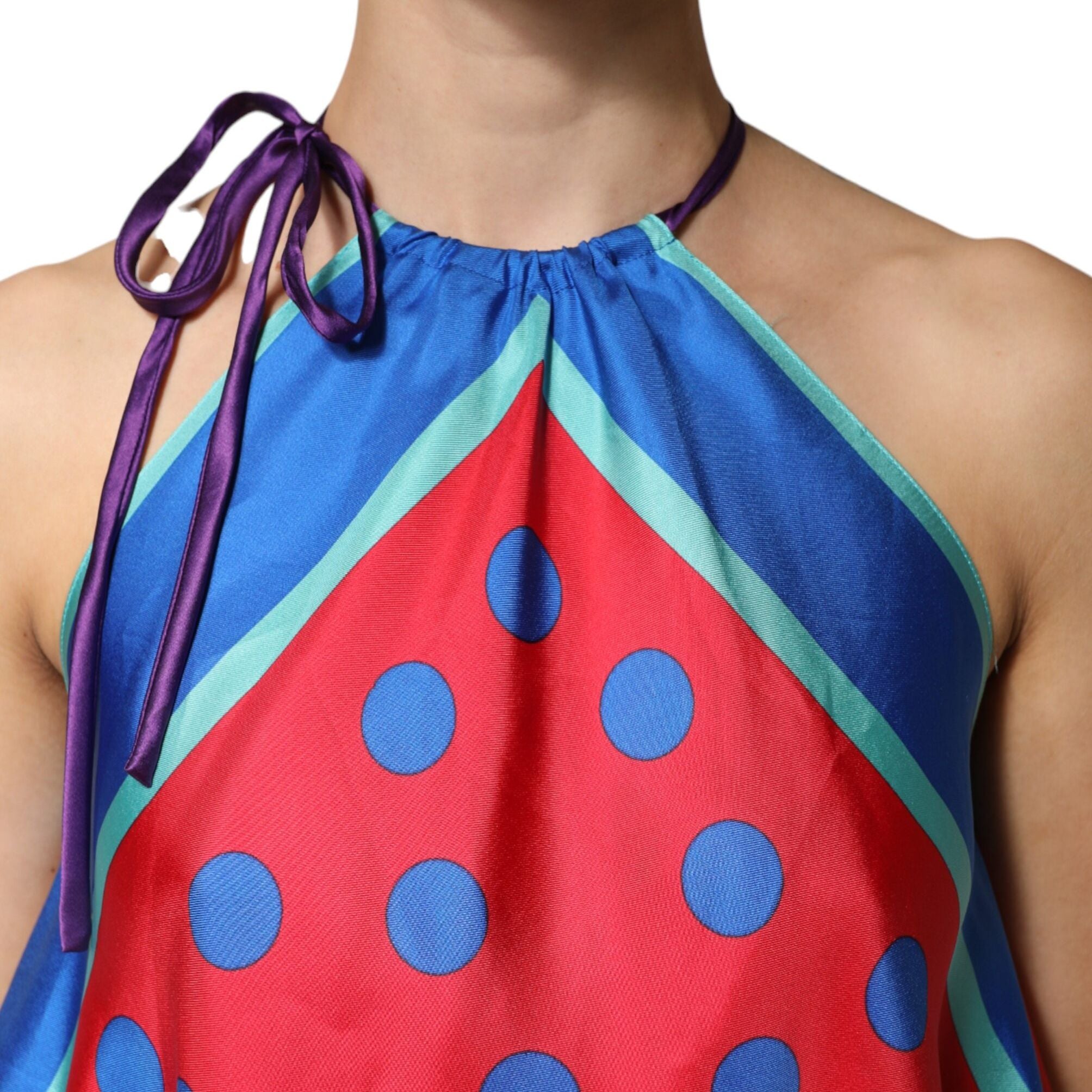 Dolce & Gabbana Multicolor Polka Dot Tie Halter Blouse Top