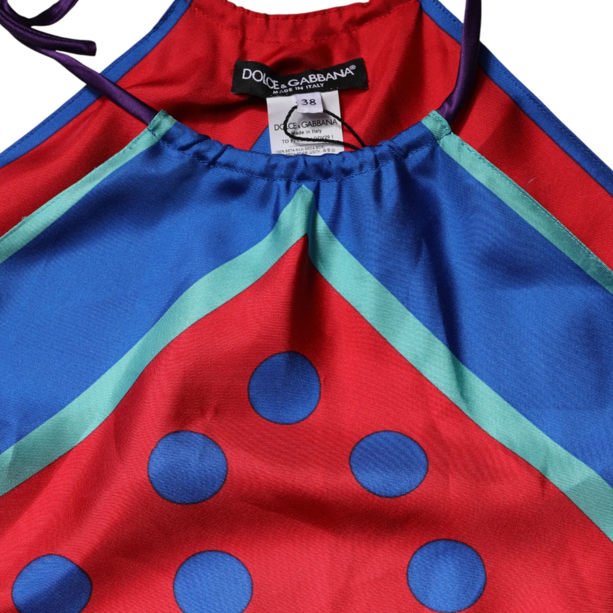 Dolce & Gabbana Multicolor Polka Dot Tie Halter Blouse Top
