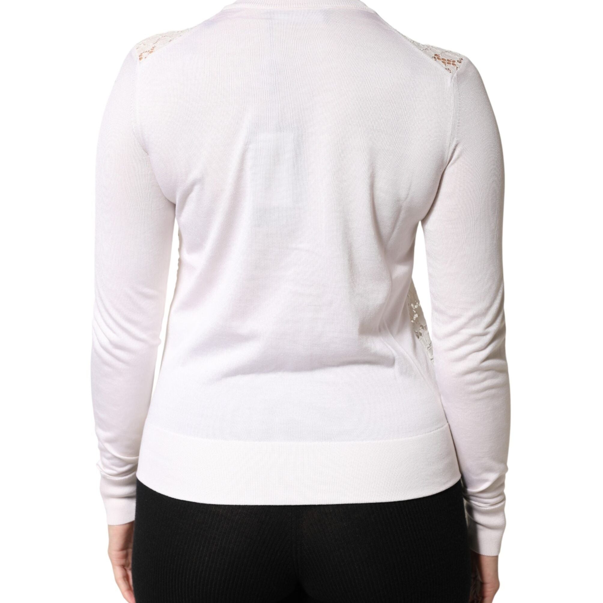 Dolce & Gabbana Cream Lace Knit Rose Button Cardigan Sweater