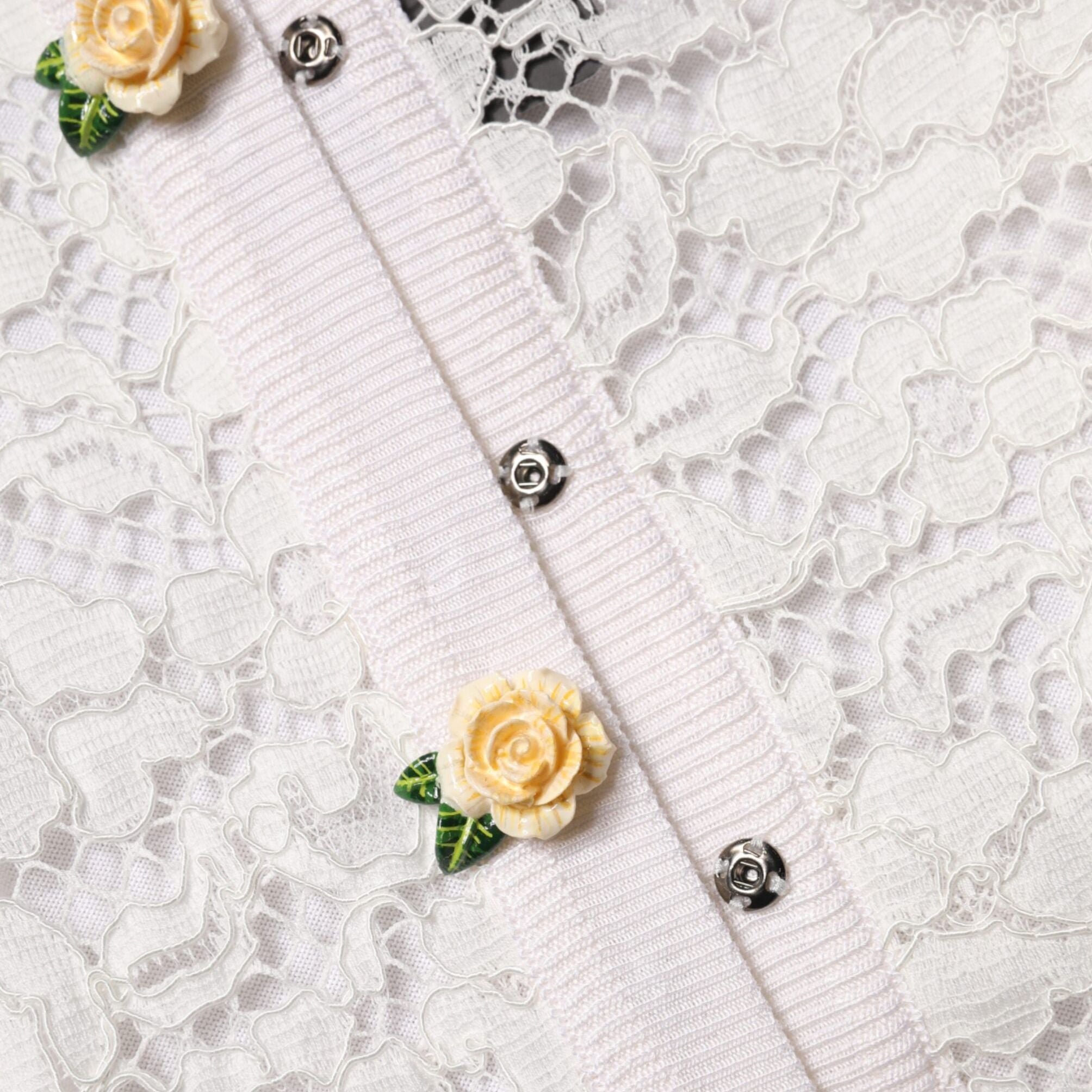 Dolce & Gabbana Cream Lace Knit Rose Button Cardigan Sweater
