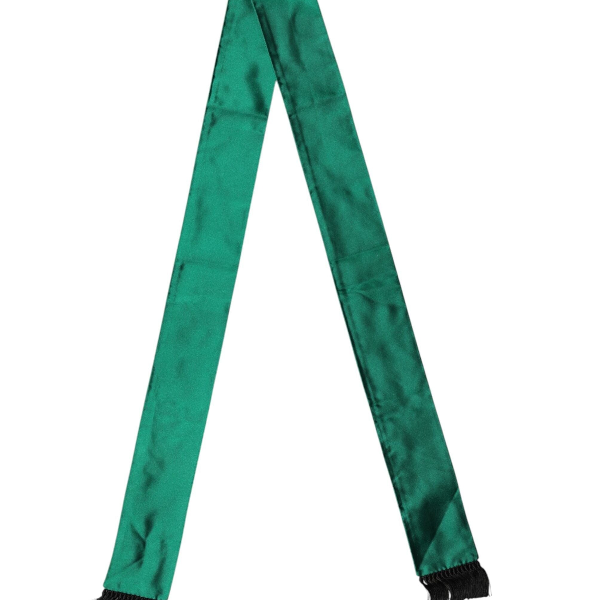 Dolce & Gabbana Green Silk Fringes Neck Wrap Foulard Scarf