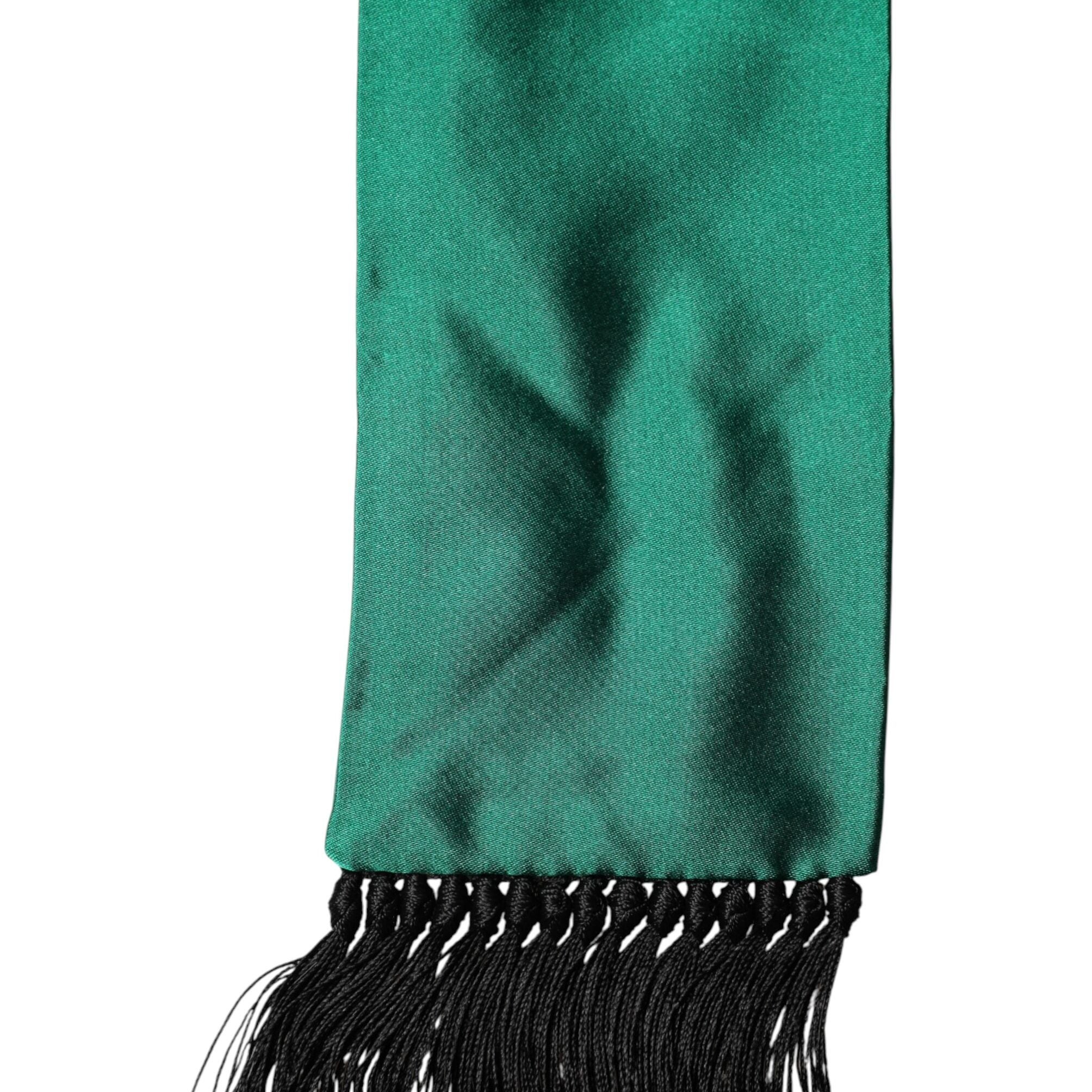 Dolce & Gabbana Green Silk Fringes Neck Wrap Foulard Scarf