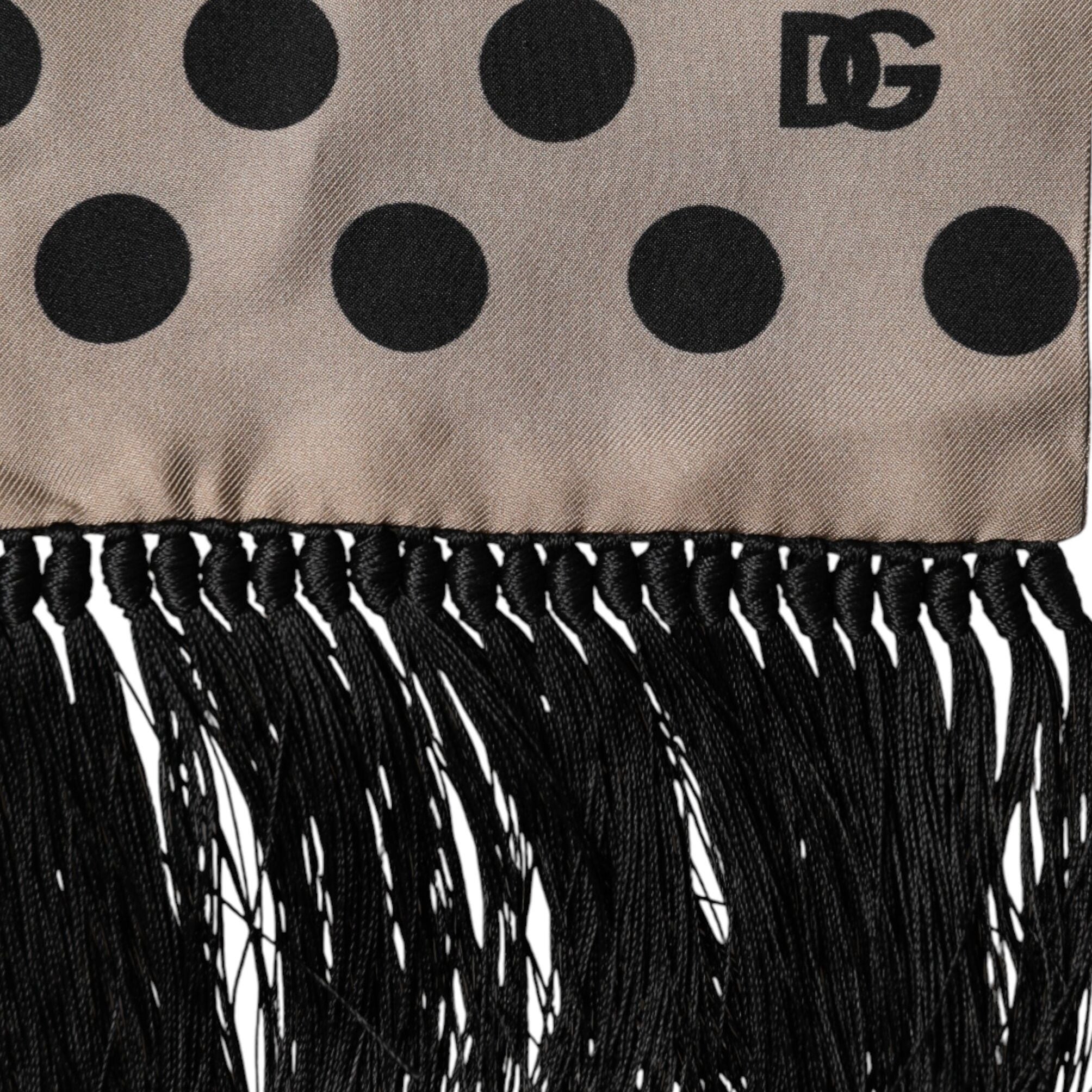 Dolce & Gabbana Brown Polka Dot Silk Fringes Foulard Scarf