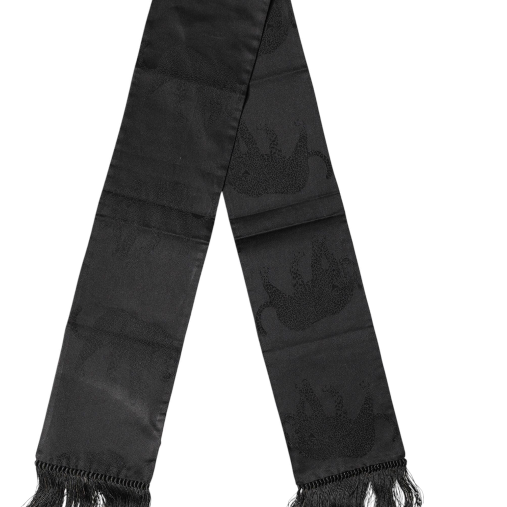 Dolce & Gabbana Black Satin Silk Fringes Neck Foulard Scarf