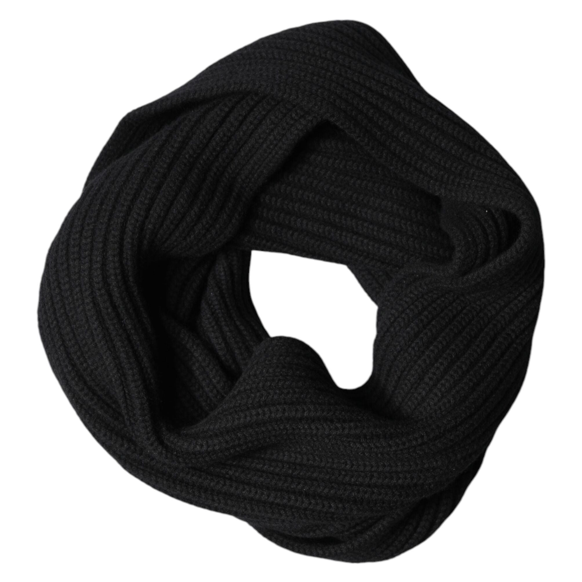 Dolce & Gabbana Black Cashmere Knit Neck Wrap Shawl 202cm x 26cm Scarf