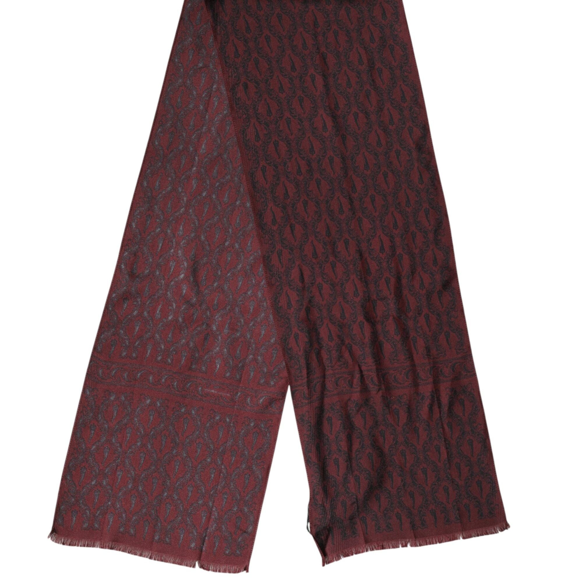 Dolce & Gabbana Maroon Patterned Silk Wrap Foulard Men 133cm x 22cm Scarf