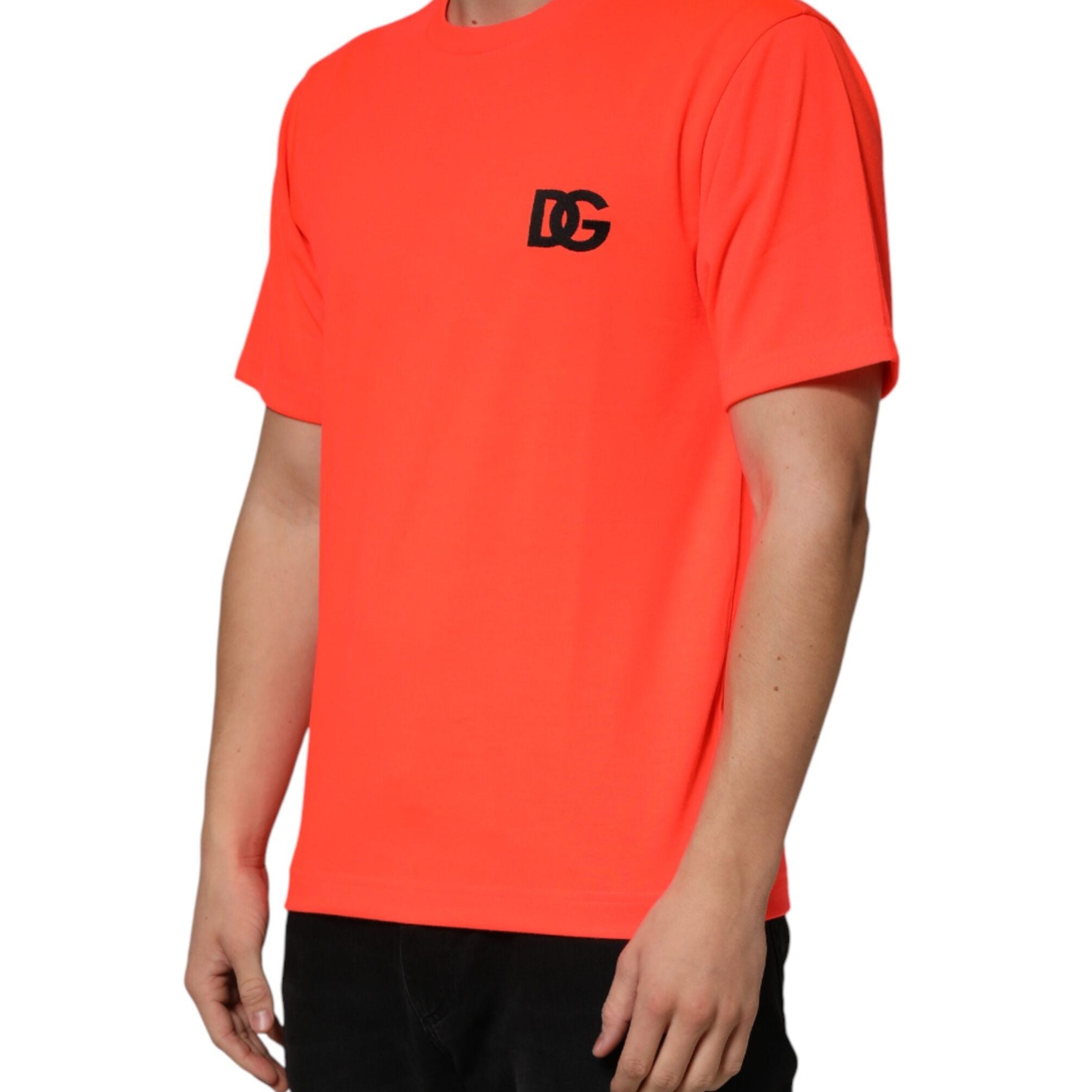 Dolce & Gabbana Neon Orange Polyester Crew Neck Men T-shirt