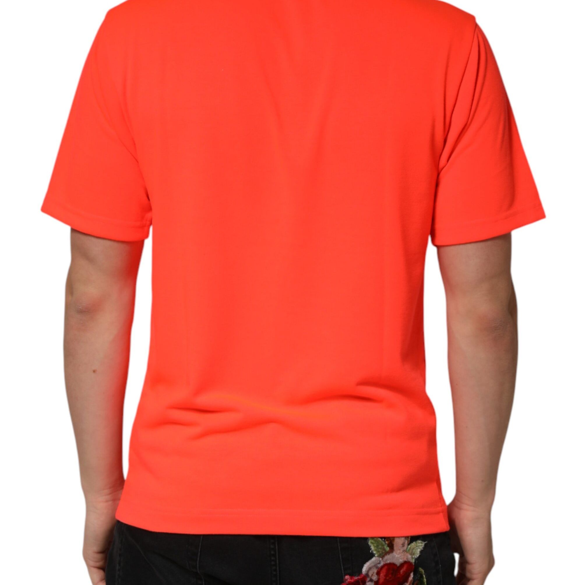Dolce & Gabbana Neon Orange Polyester Crew Neck Men T-shirt