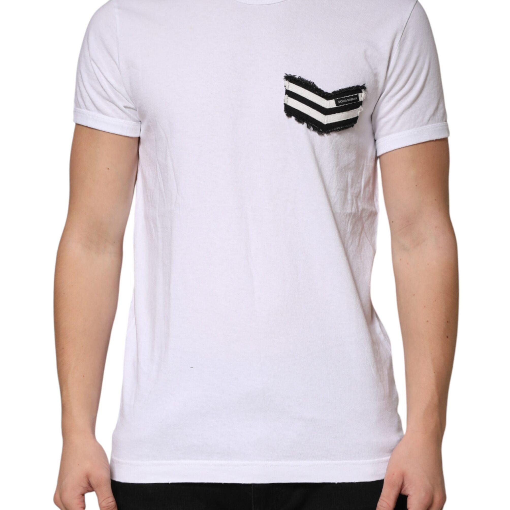 Dolce & Gabbana White Stripes Cotton Crew Neck Tee T-shirt