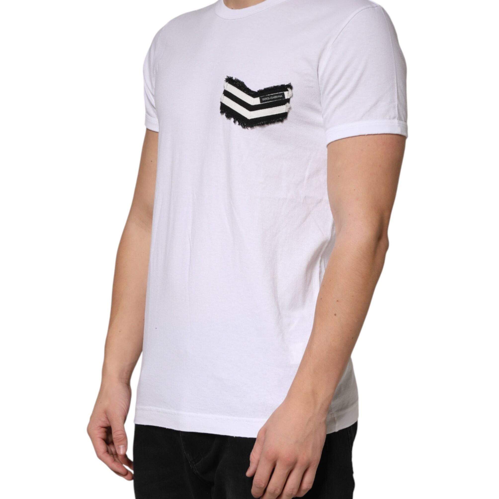 Dolce & Gabbana White Stripes Cotton Crew Neck Tee T-shirt