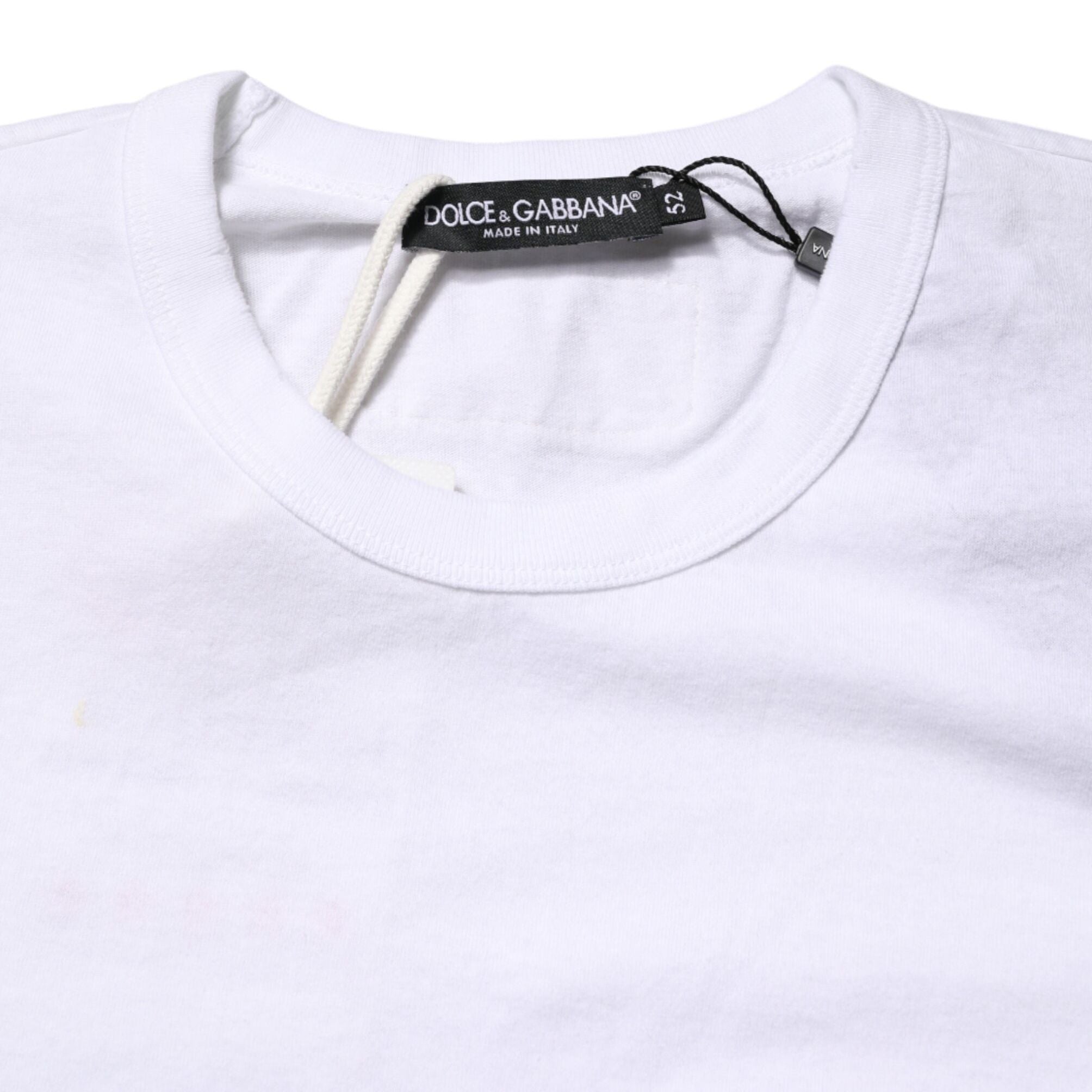 Dolce & Gabbana White Stripes Cotton Crew Neck Tee T-shirt