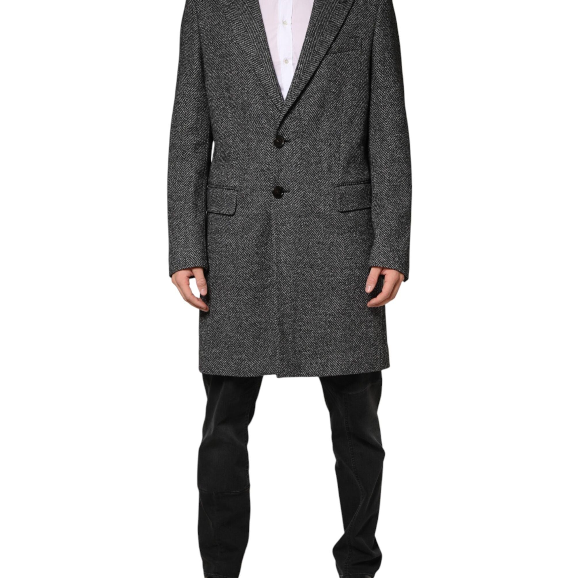 Dolce & Gabbana Gray Wool Blend Long Trench Coat Men Jacket