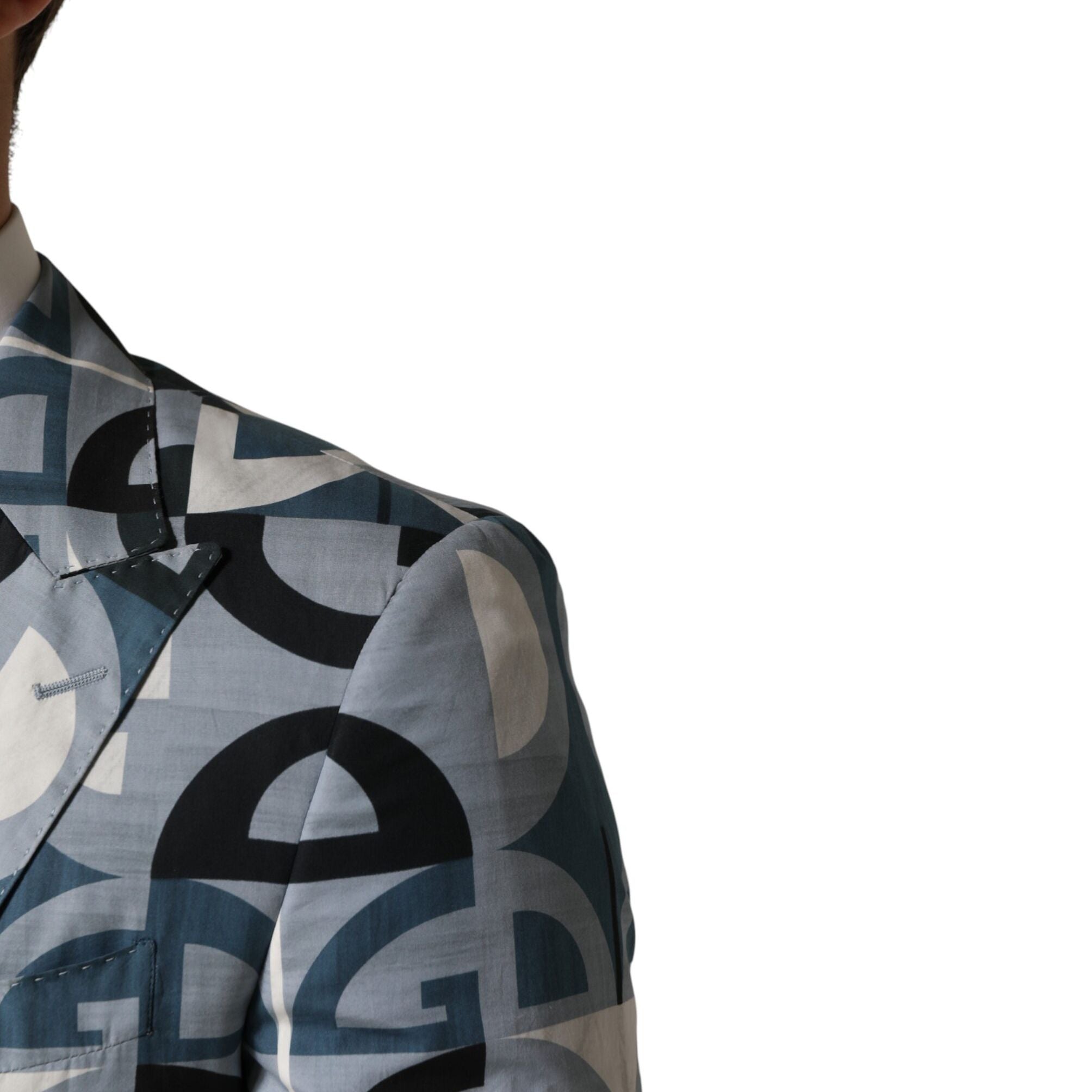 Dolce & Gabbana Blue Logo Monogram Single Breasted Blazer