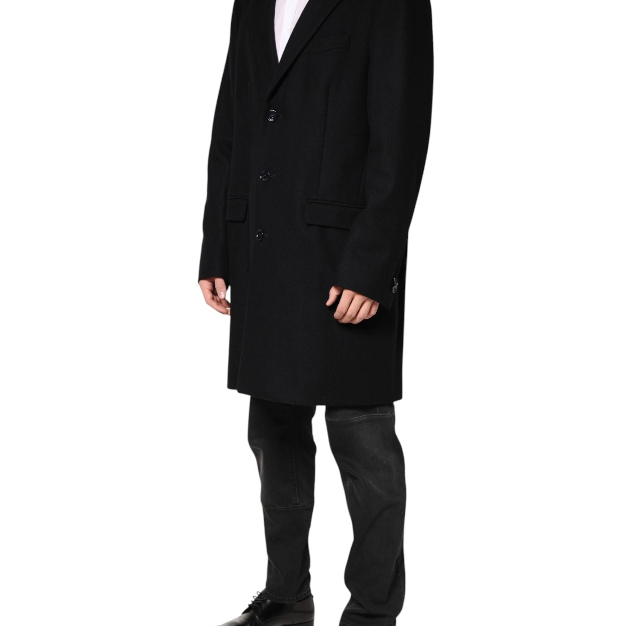 Dolce & Gabbana Black Wool Single Breasted Long Coat Jacket