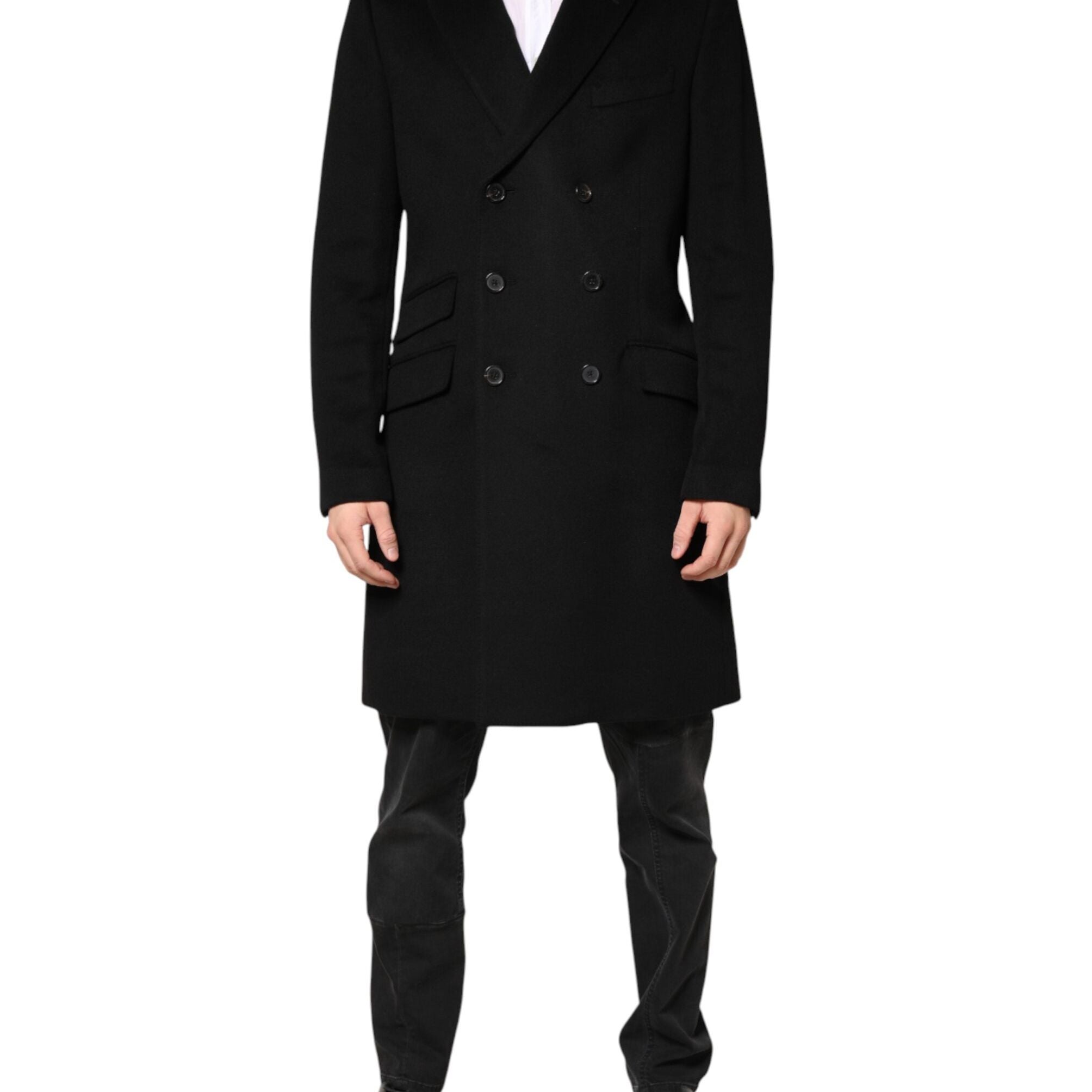 Dolce & Gabbana Black Wool Double Breasted TrenchCoat Jacket