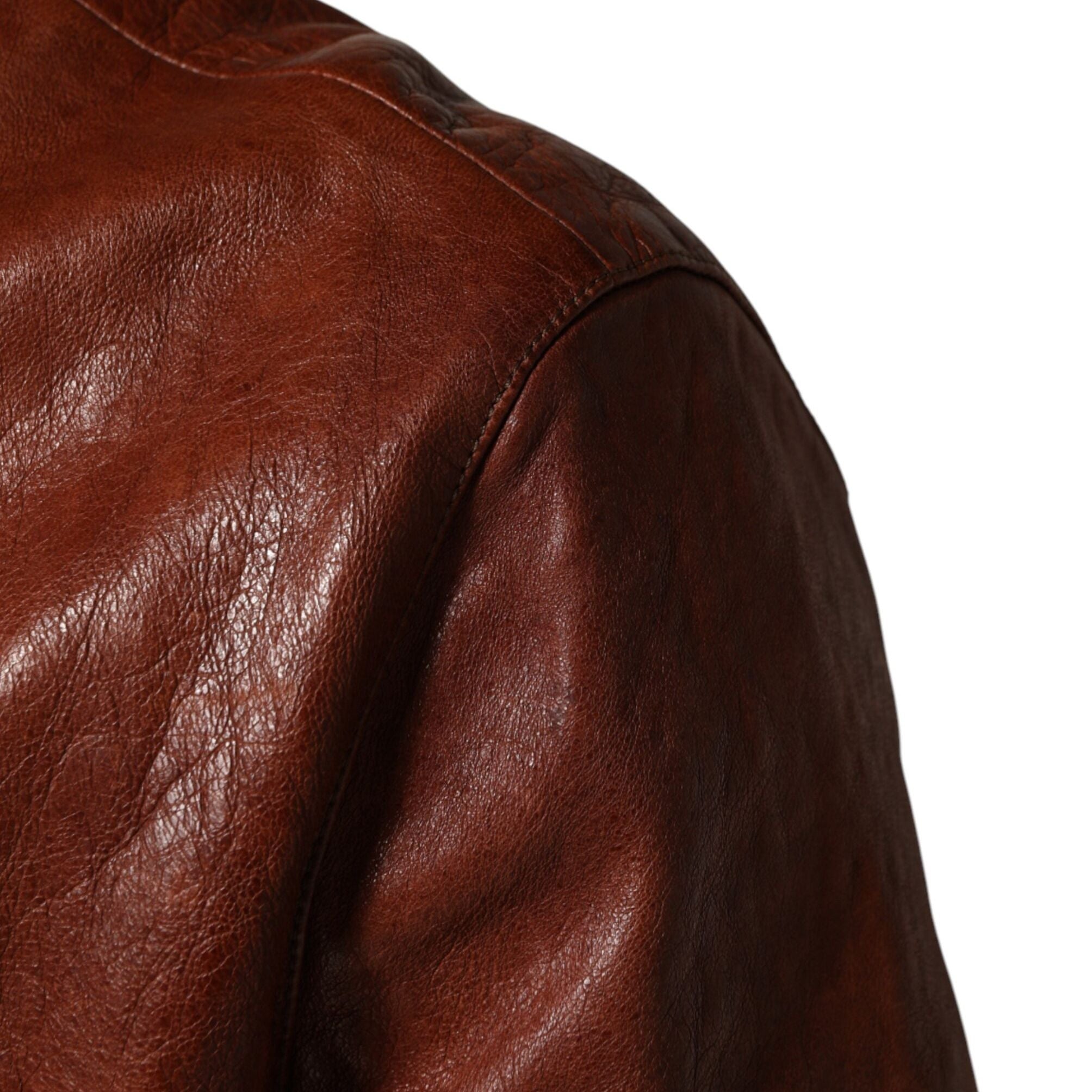 Dolce & Gabbana Brown Leather Button Down Men Biker Jacket