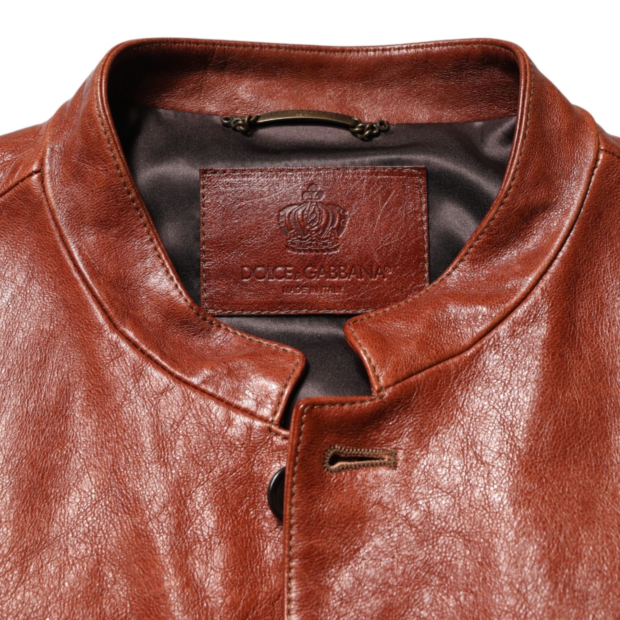 Dolce & Gabbana Brown Leather Button Down Men Biker Jacket