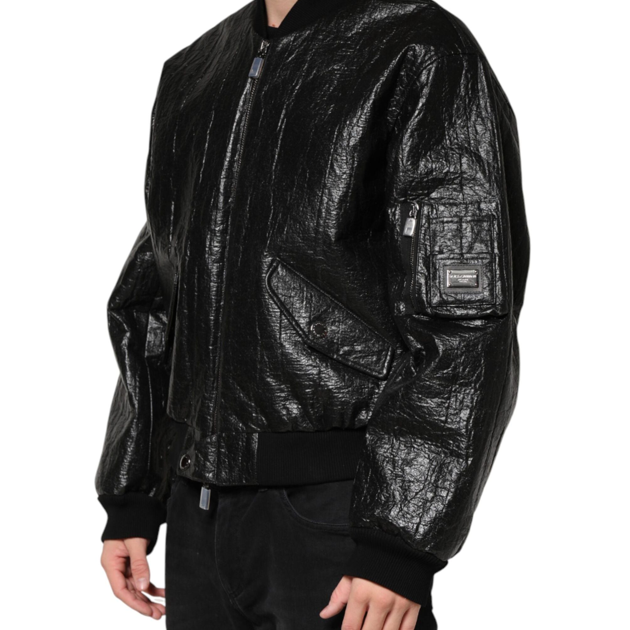 Dolce & Gabbana Black Cellulose Leather FullZip Biker Jacket