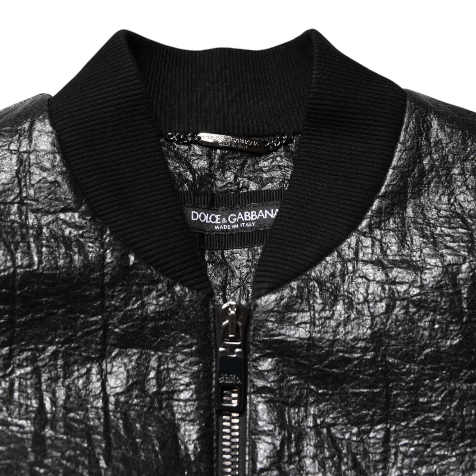 Dolce & Gabbana Black Cellulose Leather FullZip Biker Jacket
