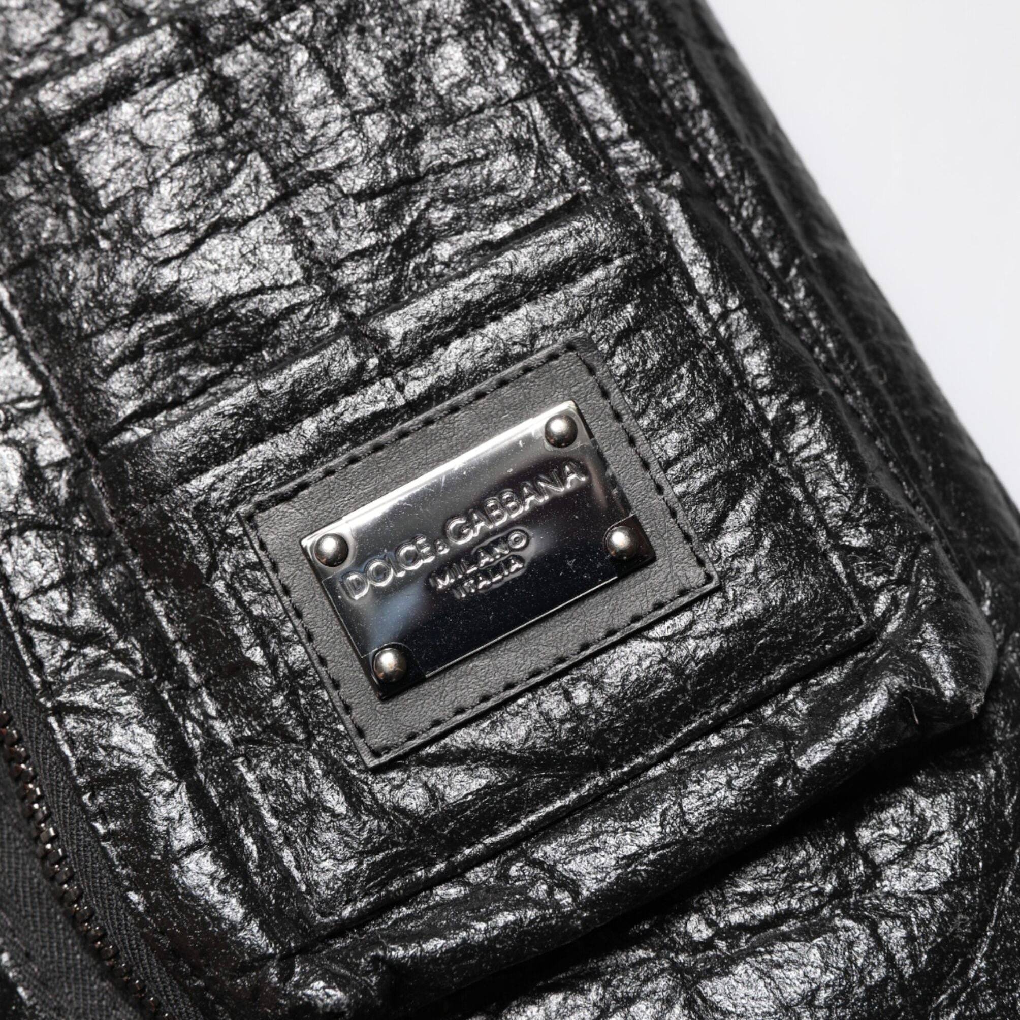 Dolce & Gabbana Black Cellulose Leather FullZip Biker Jacket