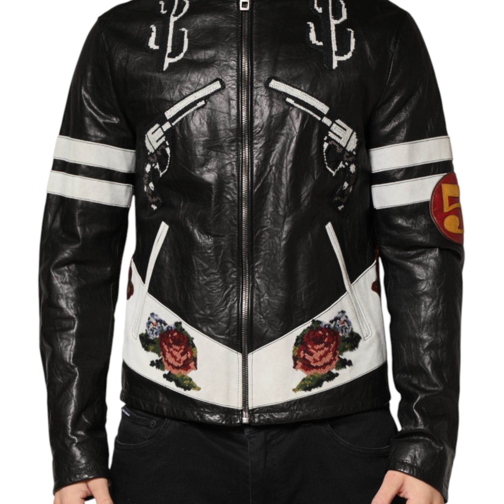 Dolce & Gabbana Black Guns n' Roses FullZip Men Biker Jacket