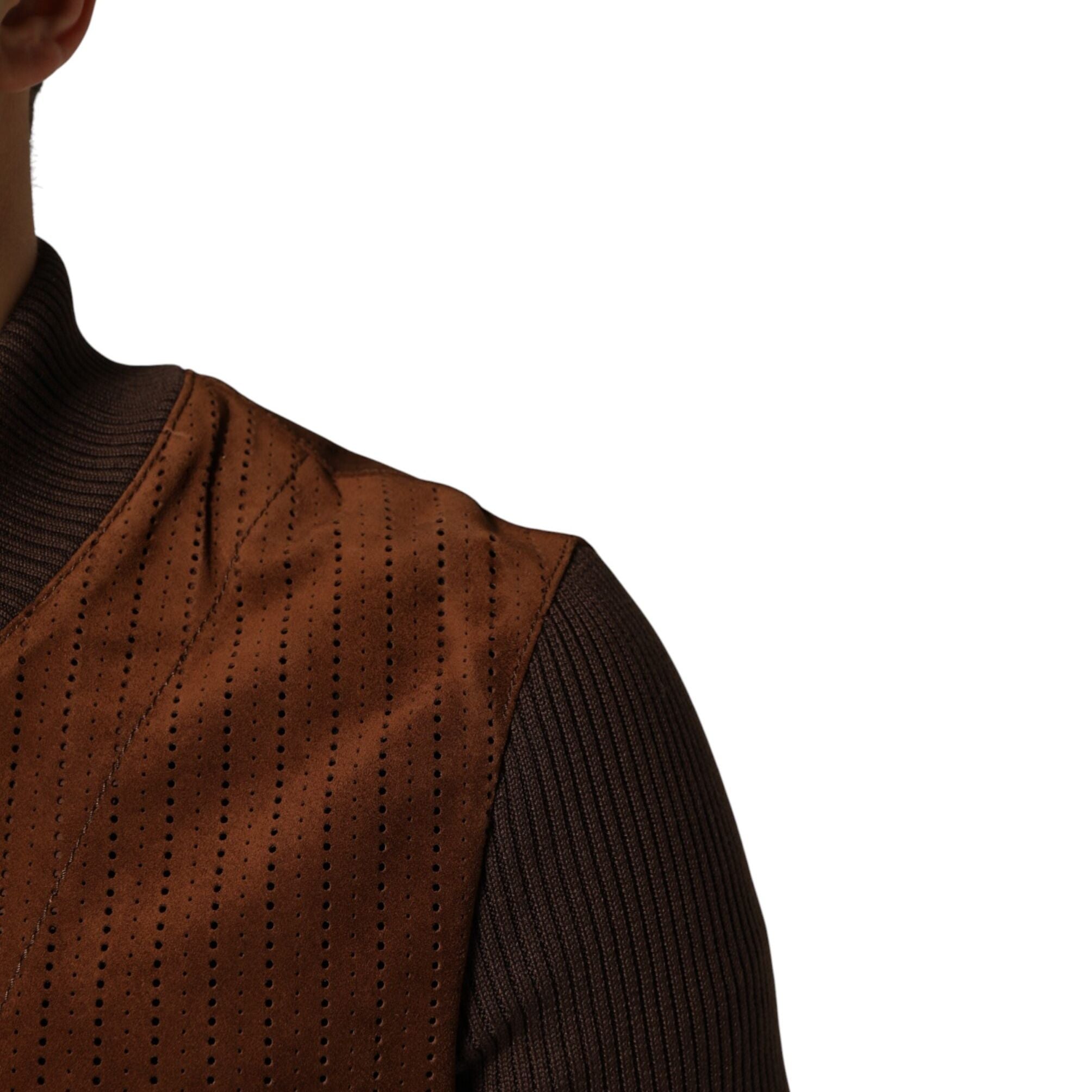 Dolce & Gabbana Brown Velvet Calfskin Full Zip Biker Jacket