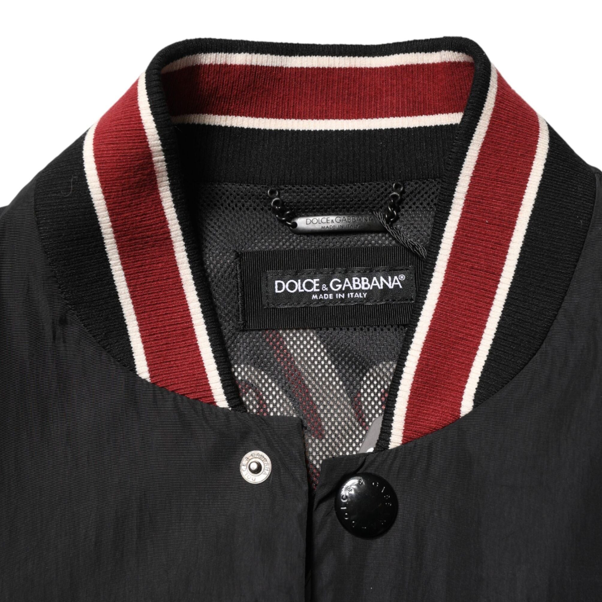 Dolce & Gabbana Black Pin Up Button Down Men Bomber Jacket