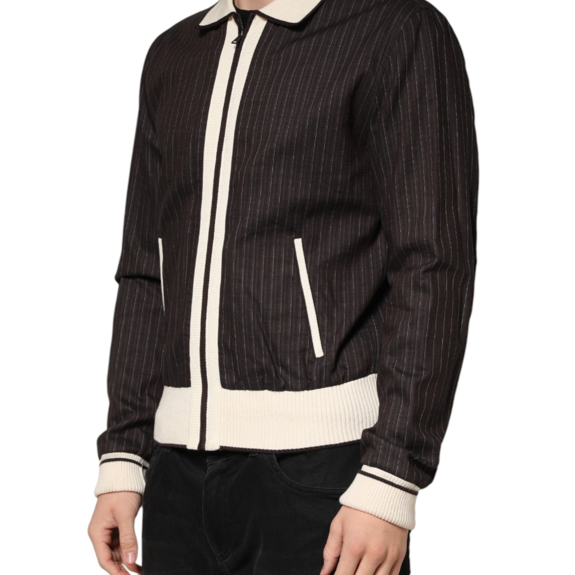 Dolce & Gabbana Brown Contrast Stripe Men Bomber Jacket