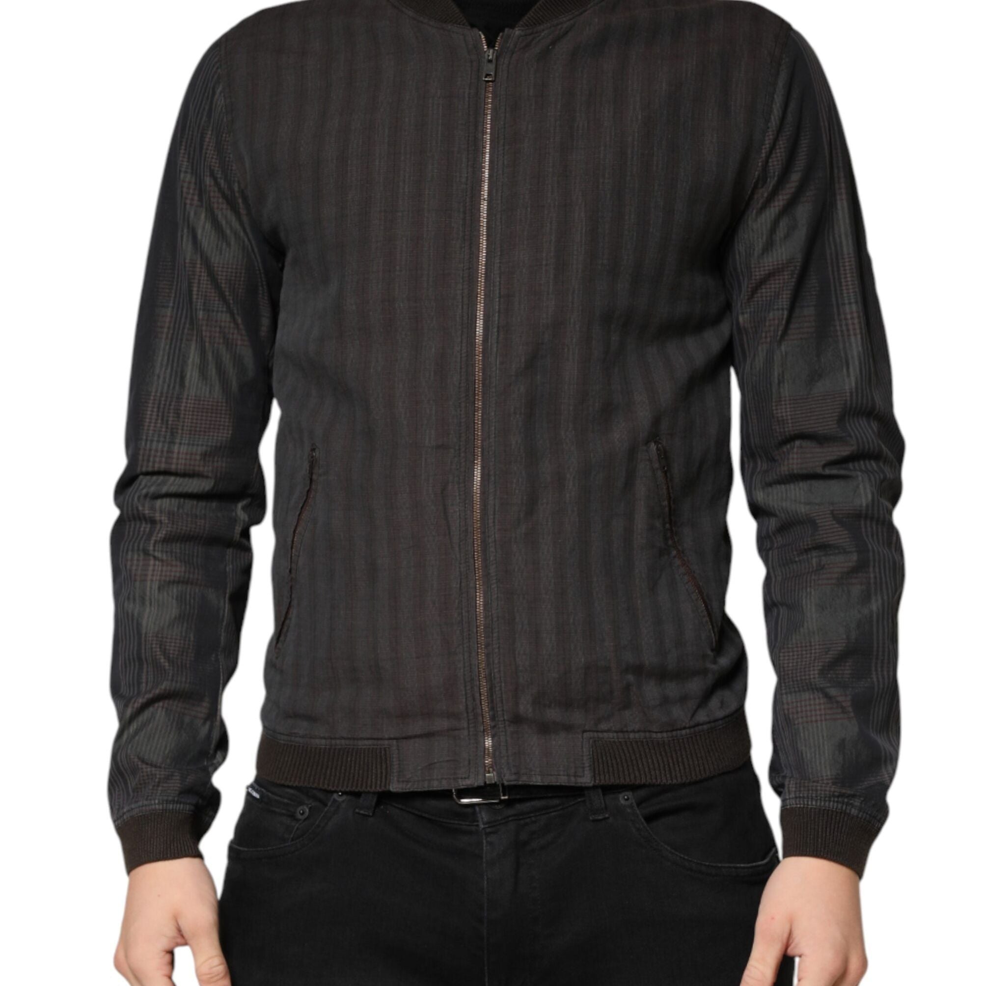 Dolce & Gabbana Black Stripes Cotton Full Zip Bomber Jacket