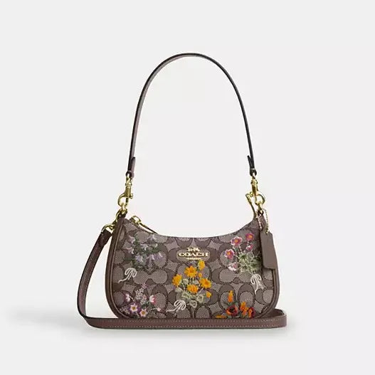 Coach Teri Mini Crossbody Bag In Signature Jacquard With Floral Embroidery
