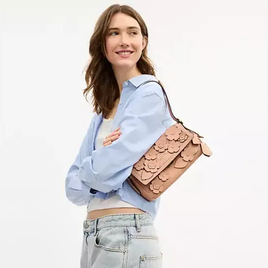 Coach Etta Small Flap Shoulder Bag With Floral Applique