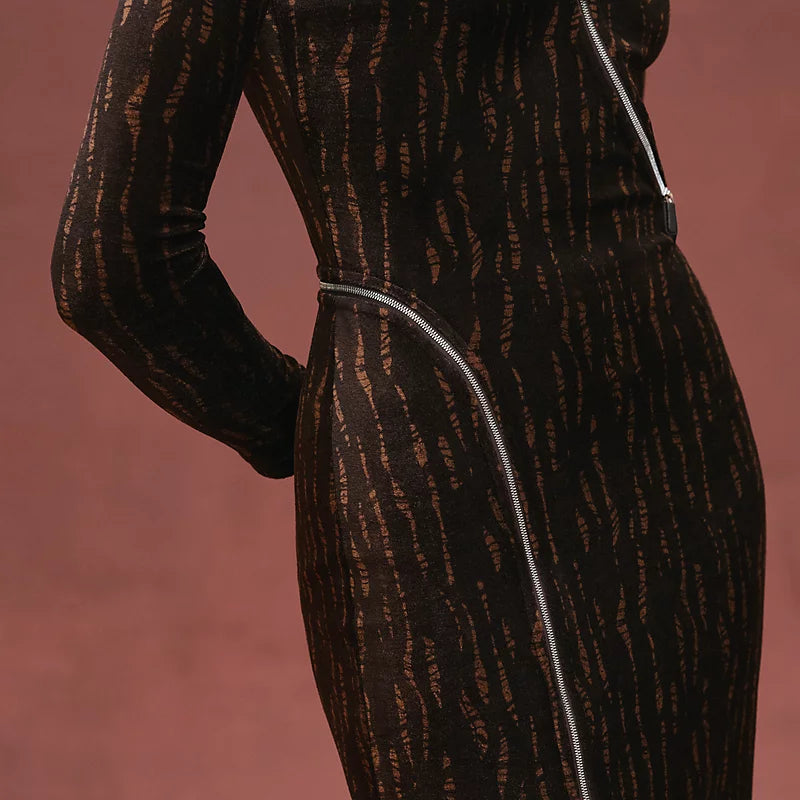 Hermès "Marble Waves" zipped asymmetric dress