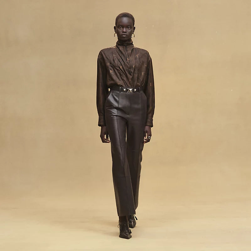 Hermès "Marbre Mosaique Medor" draped collar shirt