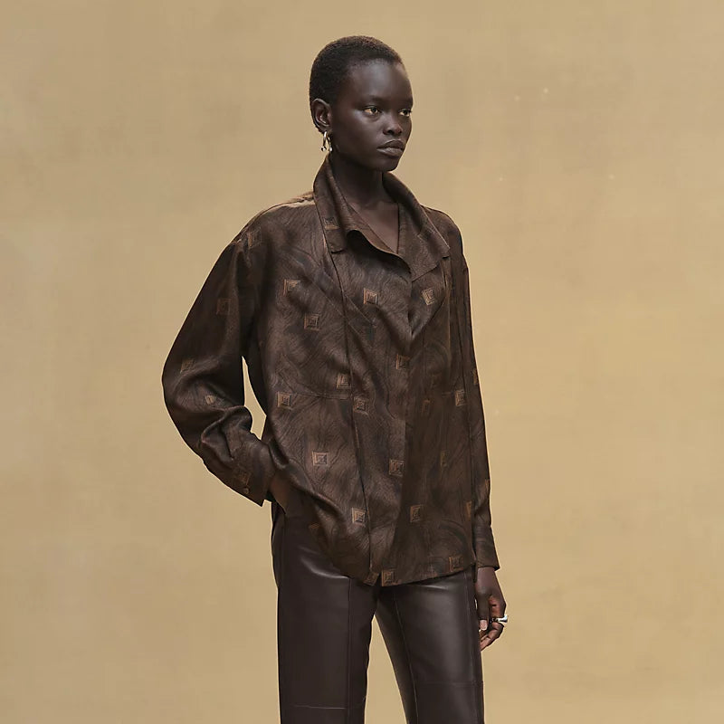 Hermès "Marbre Mosaique Medor" draped collar shirt