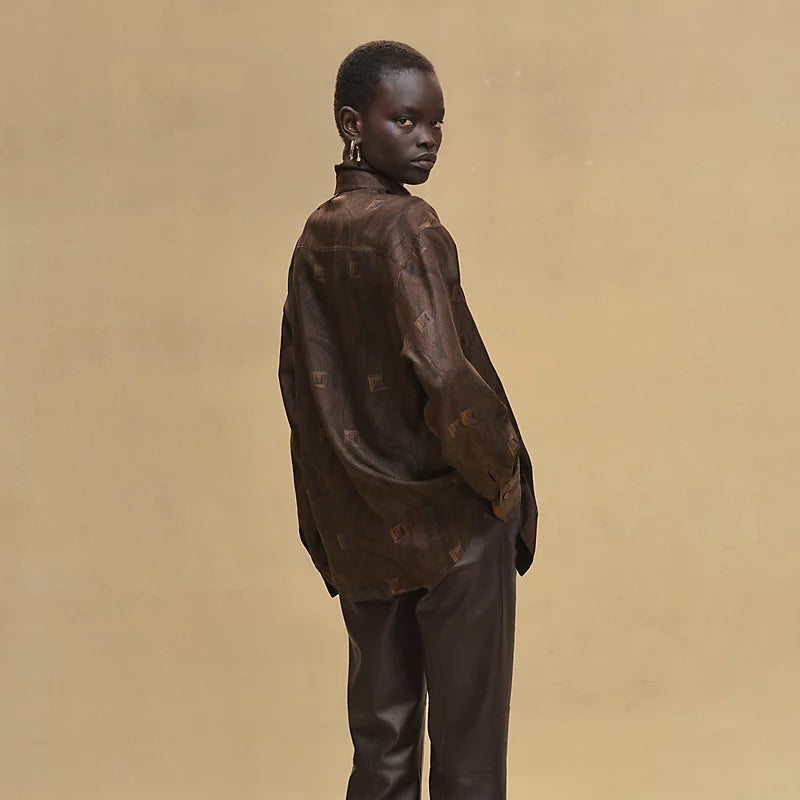 Hermès "Marbre Mosaique Medor" draped collar shirt