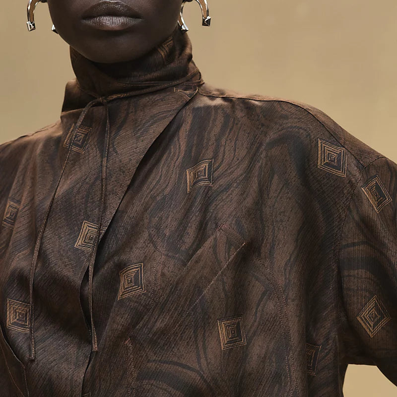 Hermès "Marbre Mosaique Medor" draped collar shirt