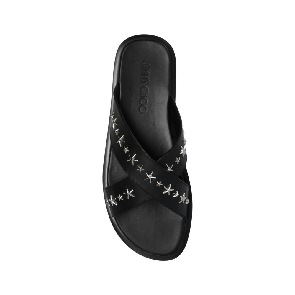 Jimmy Choo Black Calfskin Strap-On Sandals