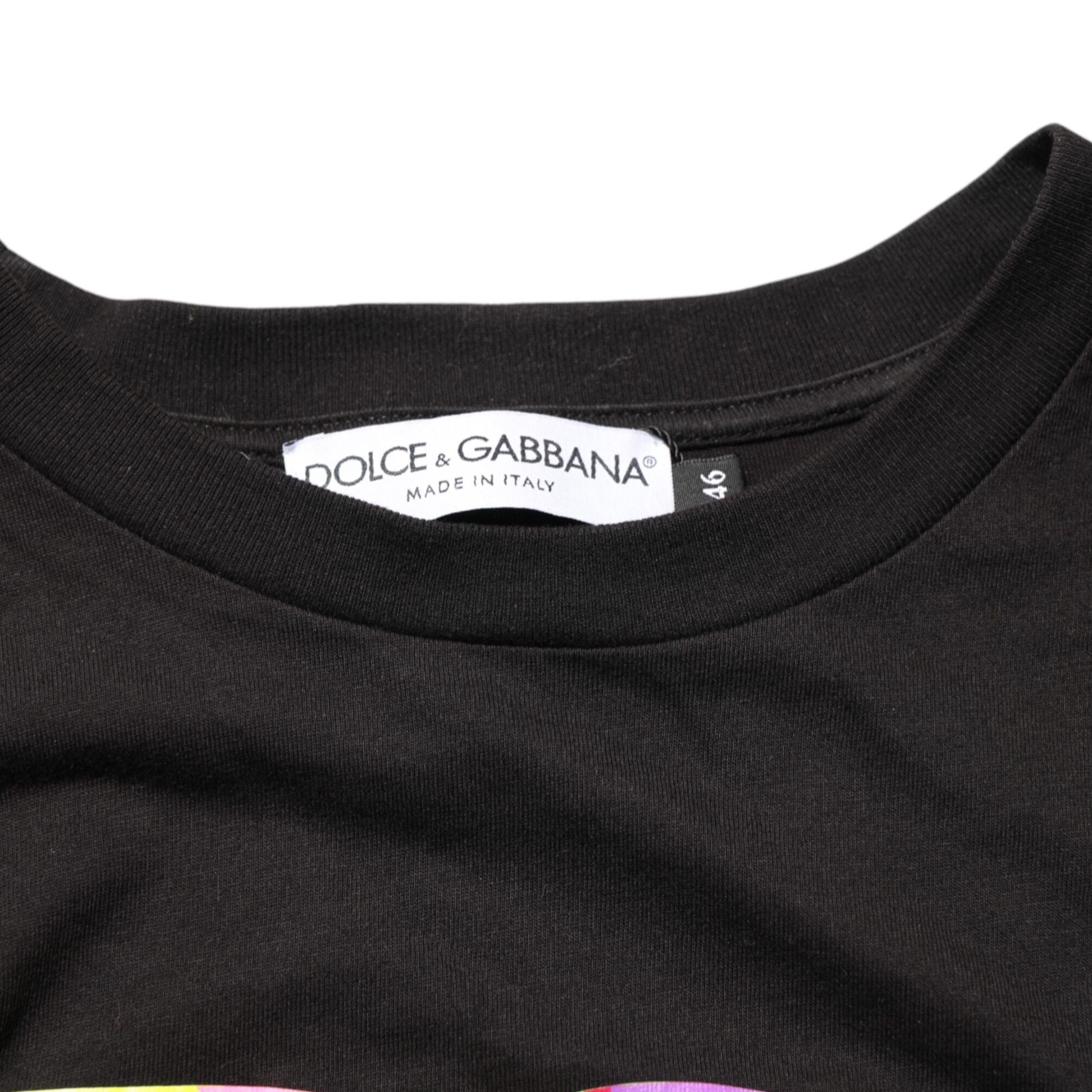 Dolce & Gabbana Black Logo Print Cotton Crew Neck T-shirt