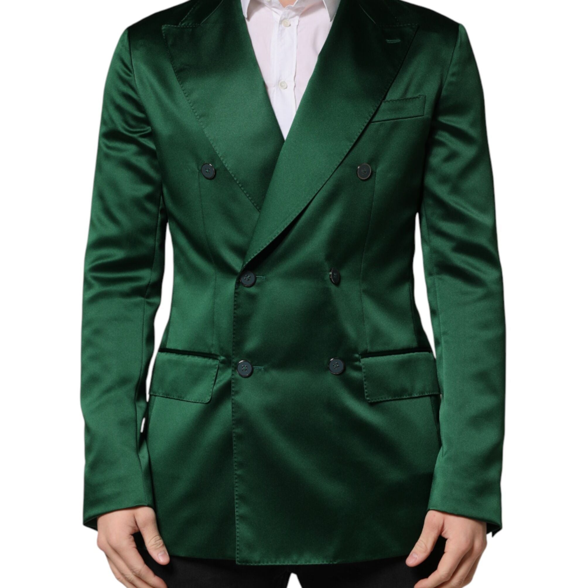 Dolce & Gabbana Green Satin Double Breasted Jacket Blazer