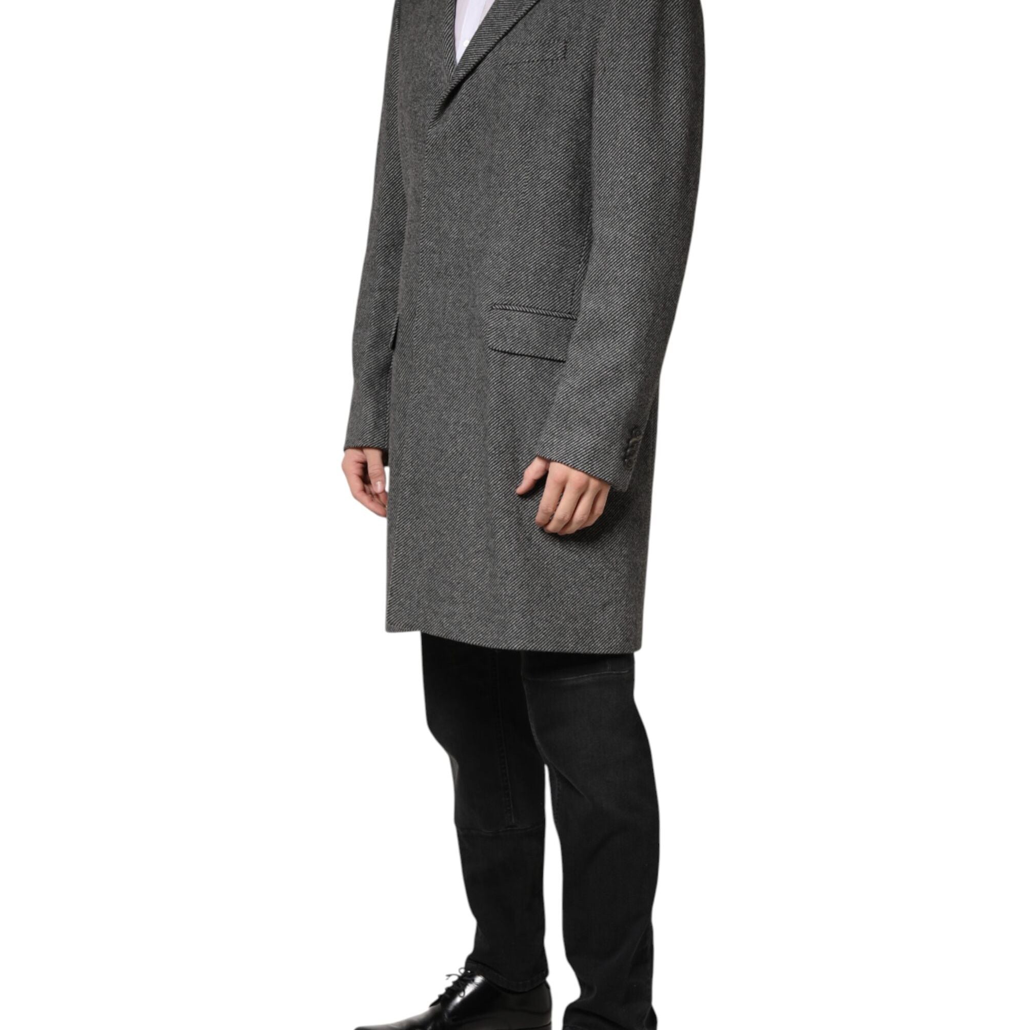 Dolce & Gabbana Gray Single Breasted Men Trench Coat Jacket