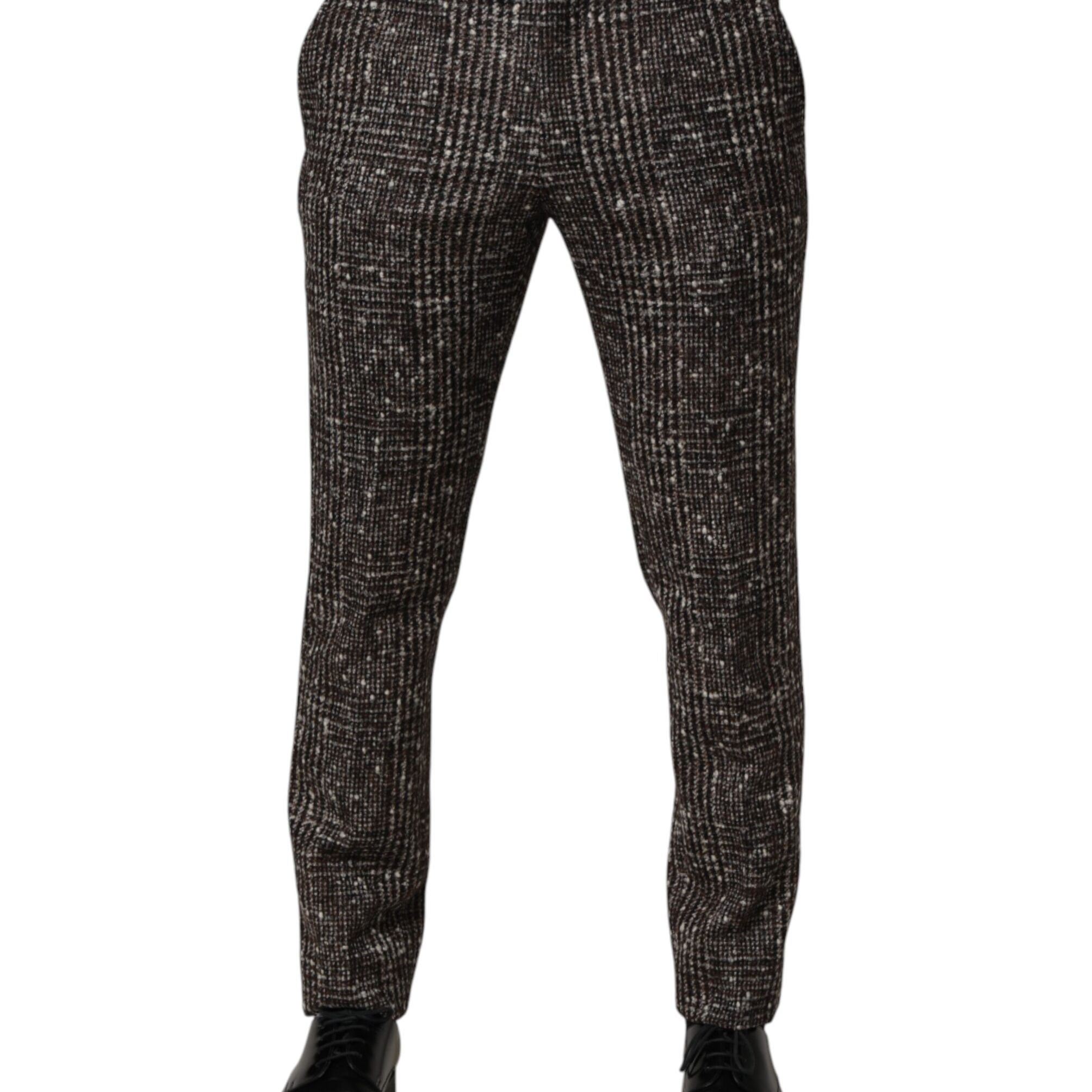Dolce & Gabbana Brown Wool Plaid Skinny Dress Trouser Pants