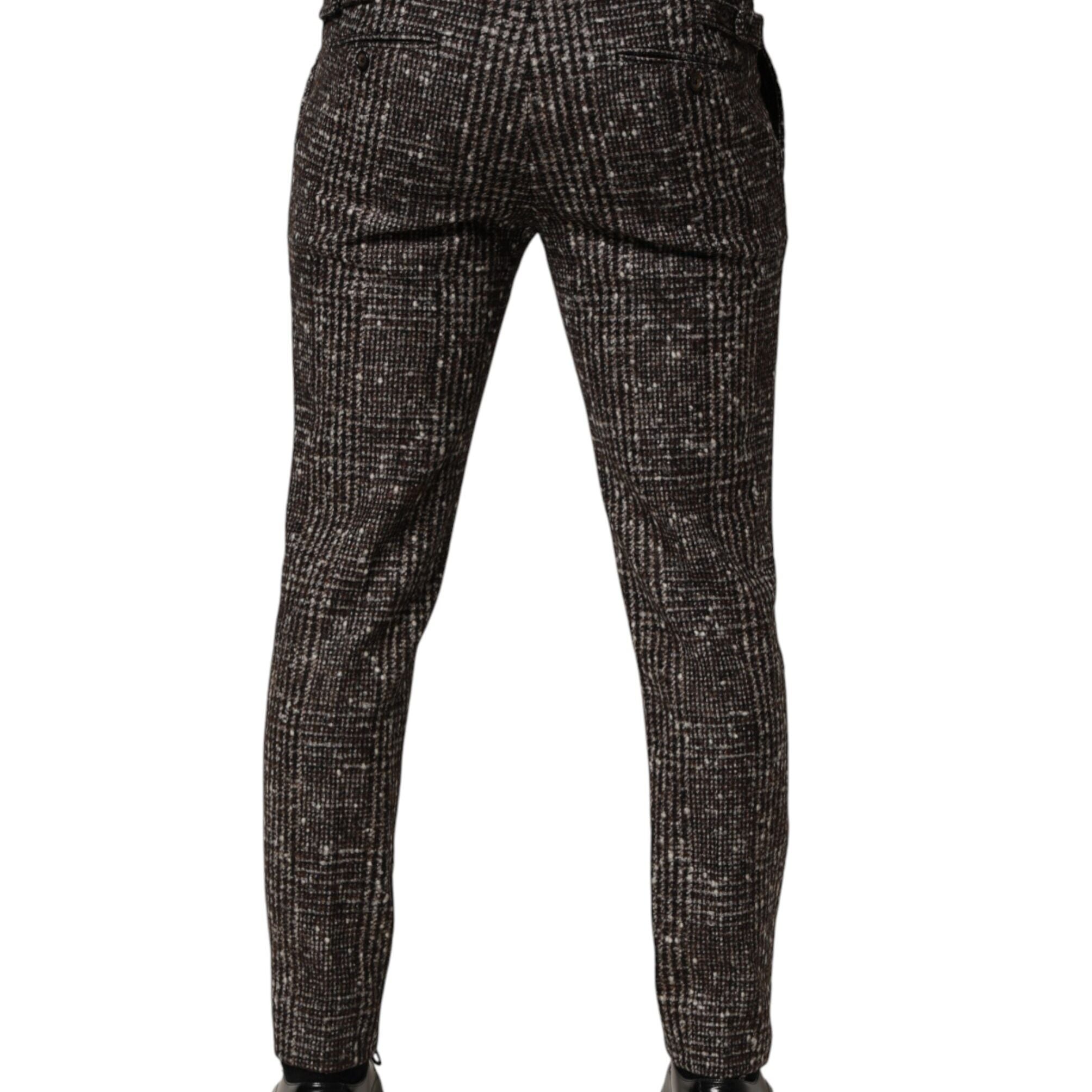 Dolce & Gabbana Brown Wool Plaid Skinny Dress Trouser Pants