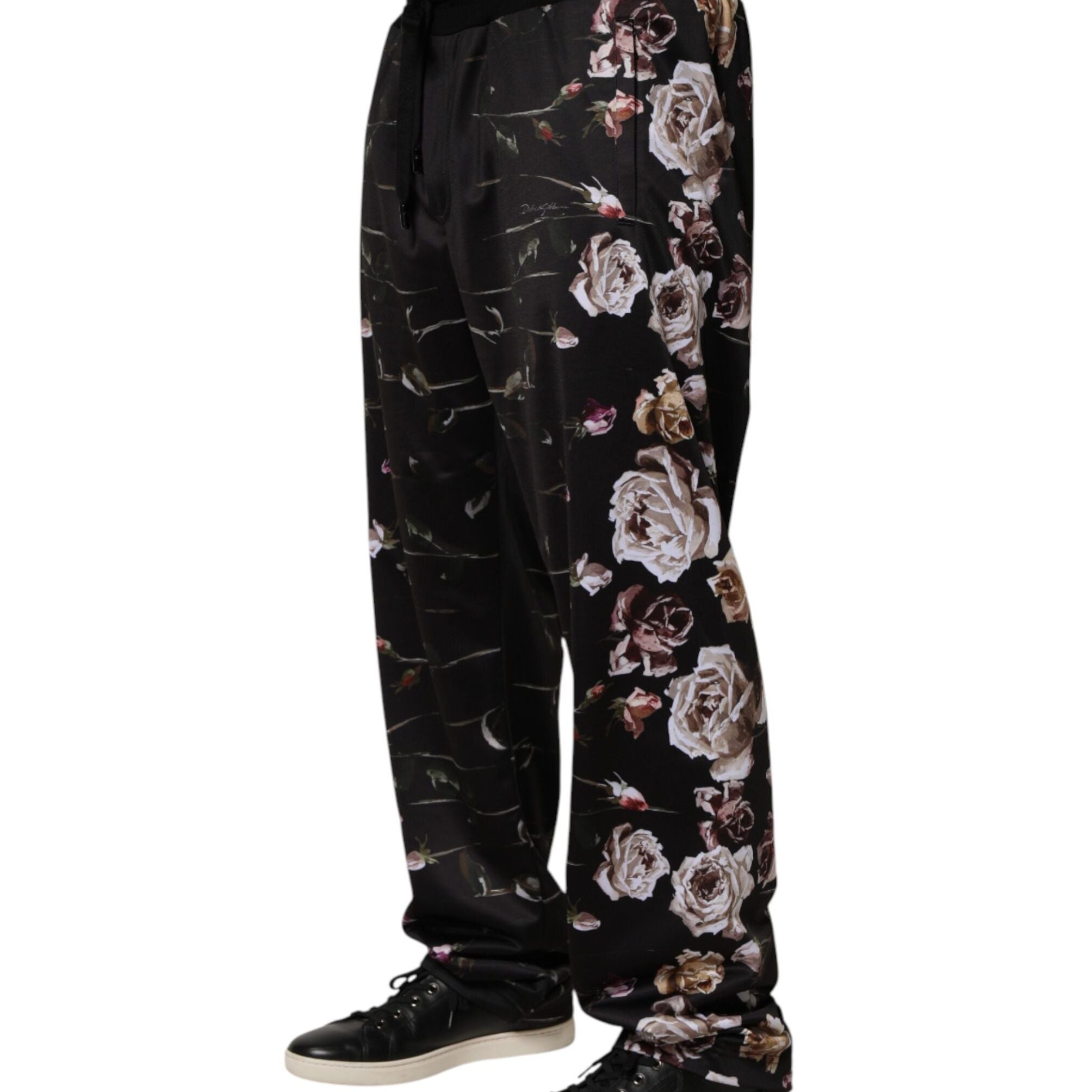 Dolce & Gabbana Black Floral Straight-Leg Chino Trouser Pants