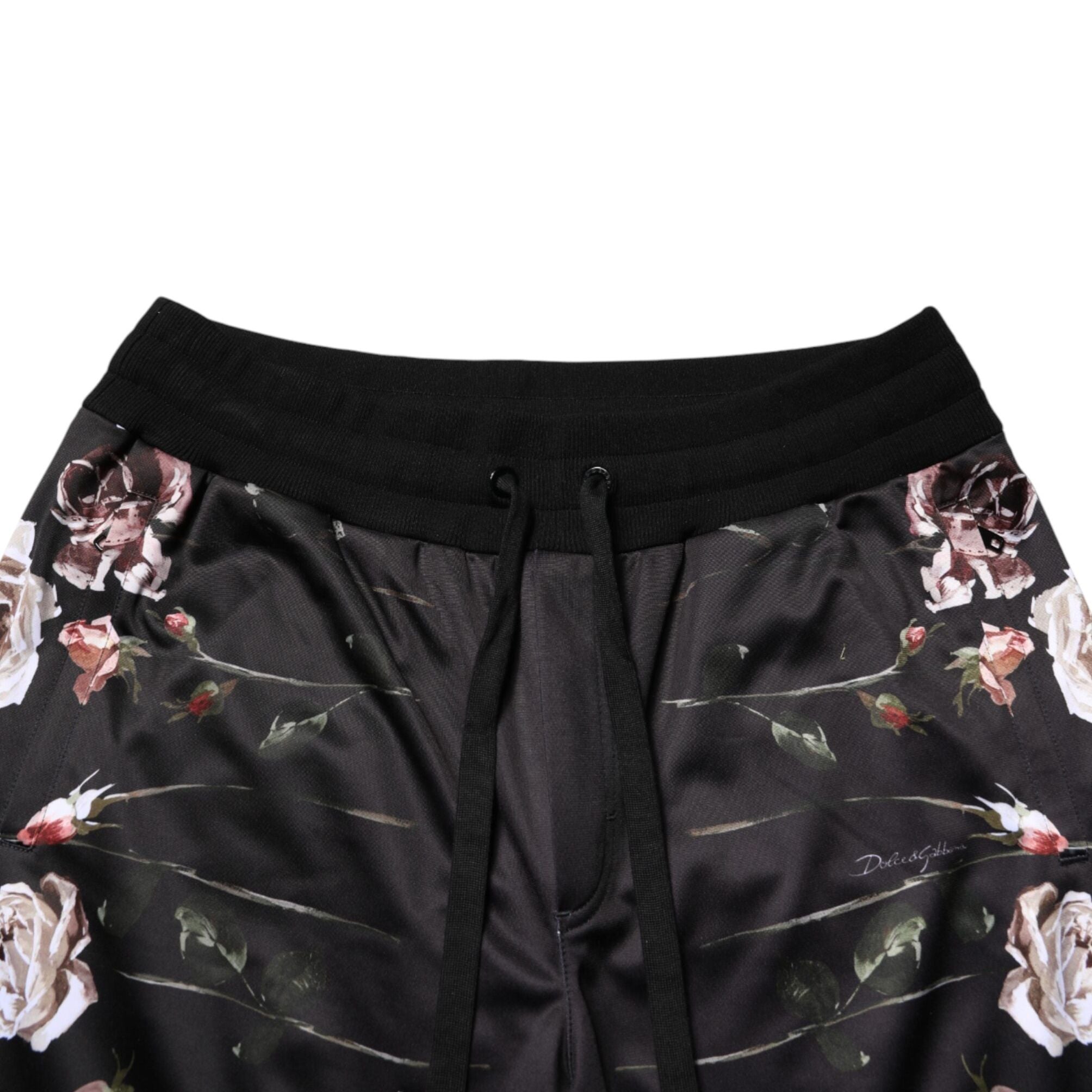 Dolce & Gabbana Black Floral Straight-Leg Chino Trouser Pants