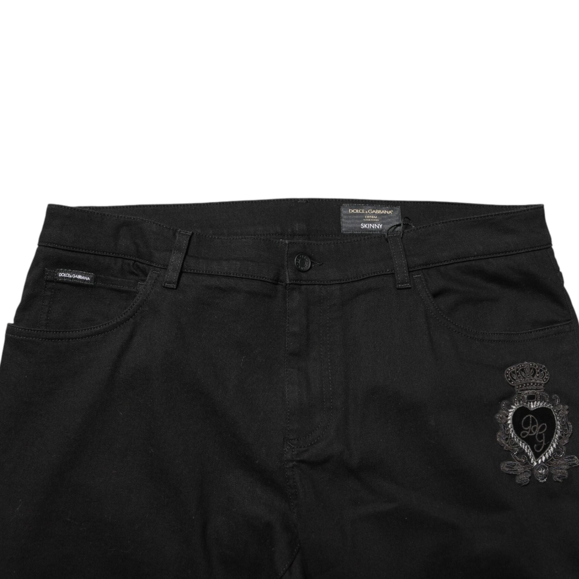 Dolce & Gabbana Black Sacred Heart Skinny Men Denim Jeans