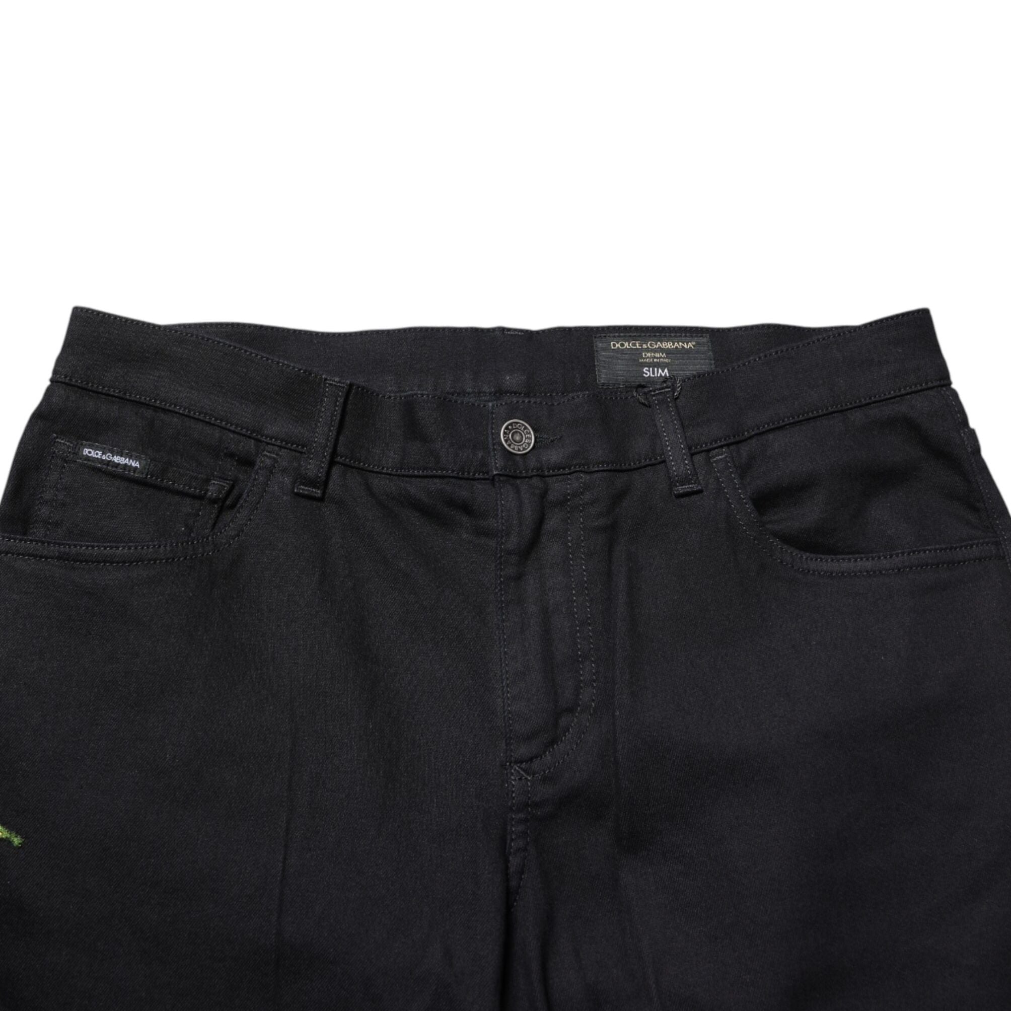 Dolce & Gabbana Black Floral Cotton Skinny Men Denim Jeans