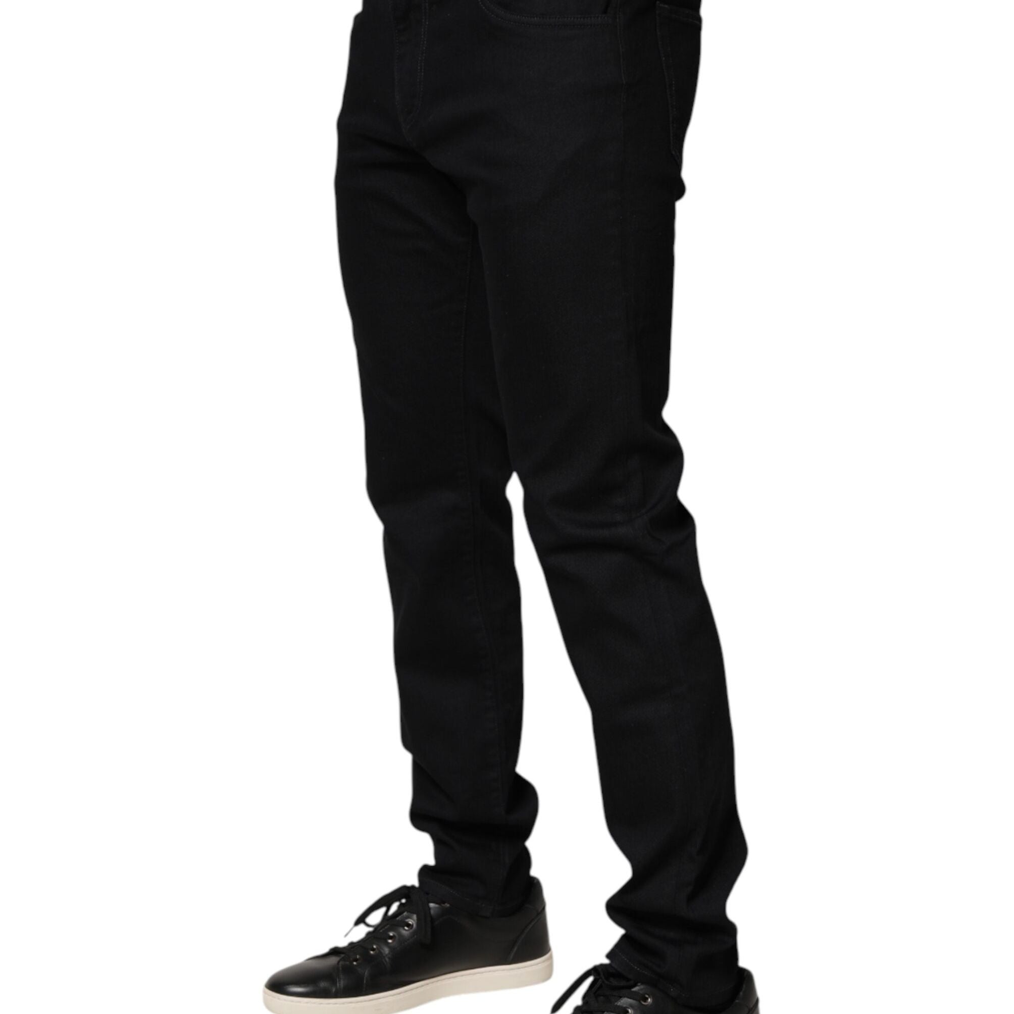 Dolce & Gabbana Black Floral Cotton Skinny Men Denim Jeans