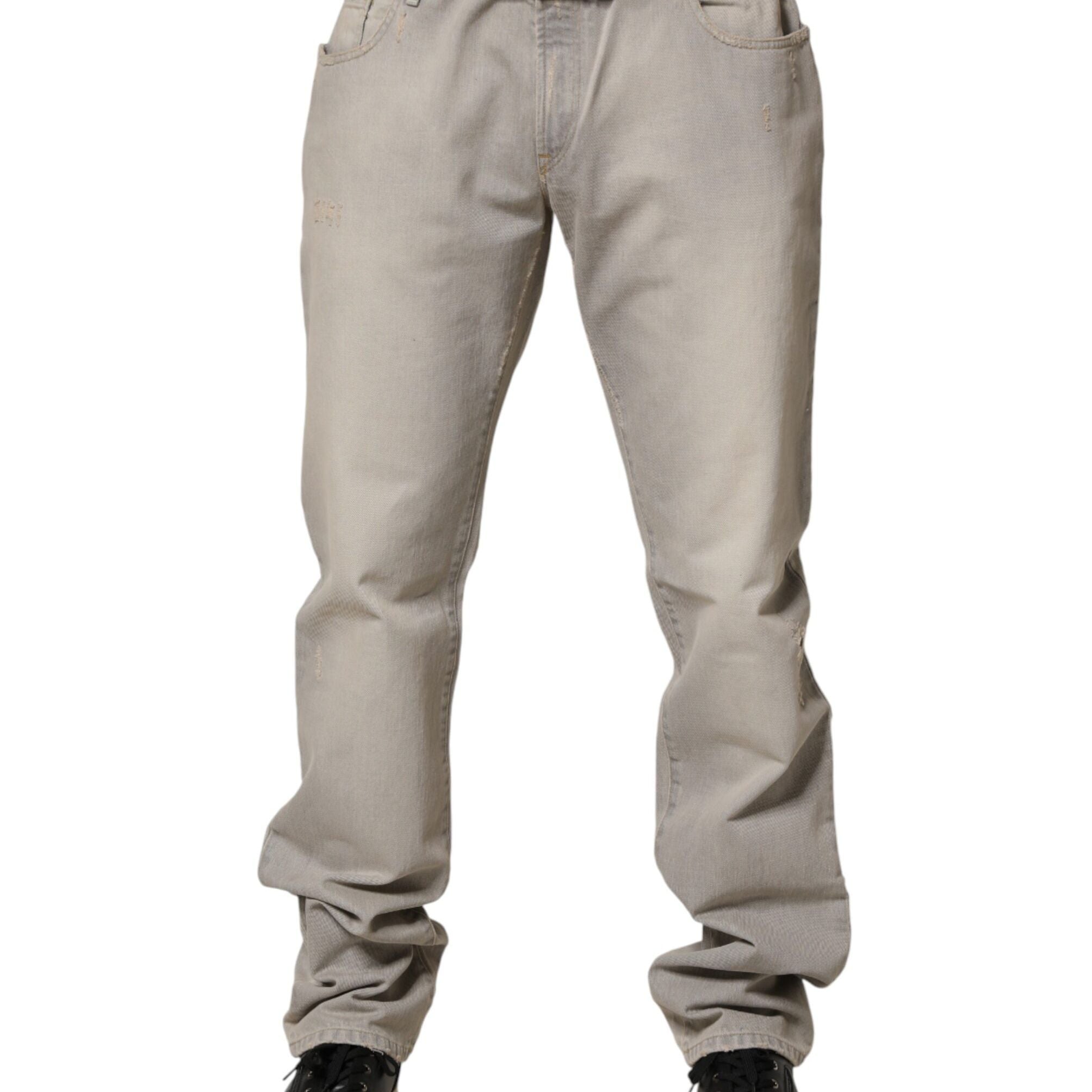 Dolce & Gabbana Light Gray Cotton Straight Denim Trouser Jeans