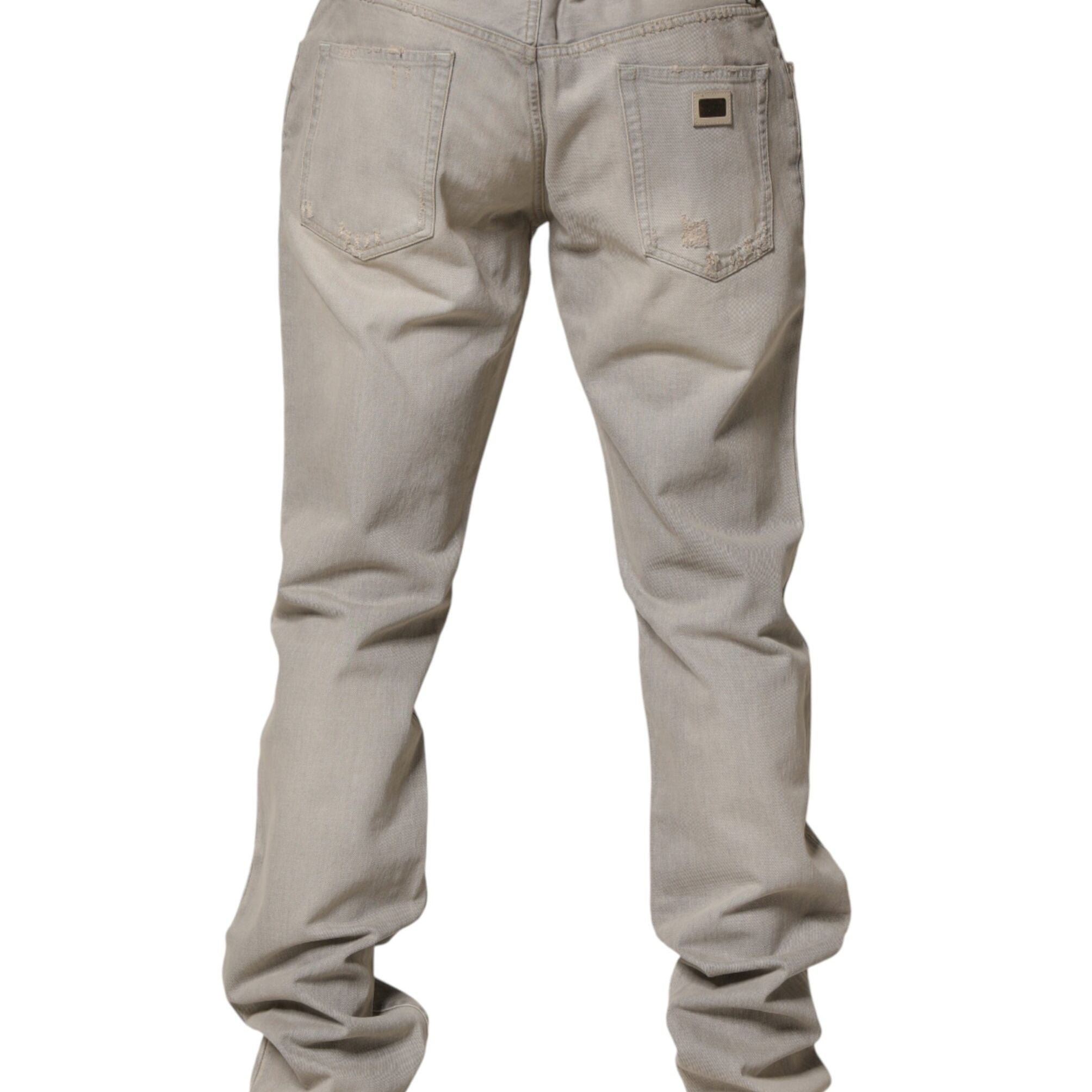 Dolce & Gabbana Light Gray Cotton Straight Denim Trouser Jeans